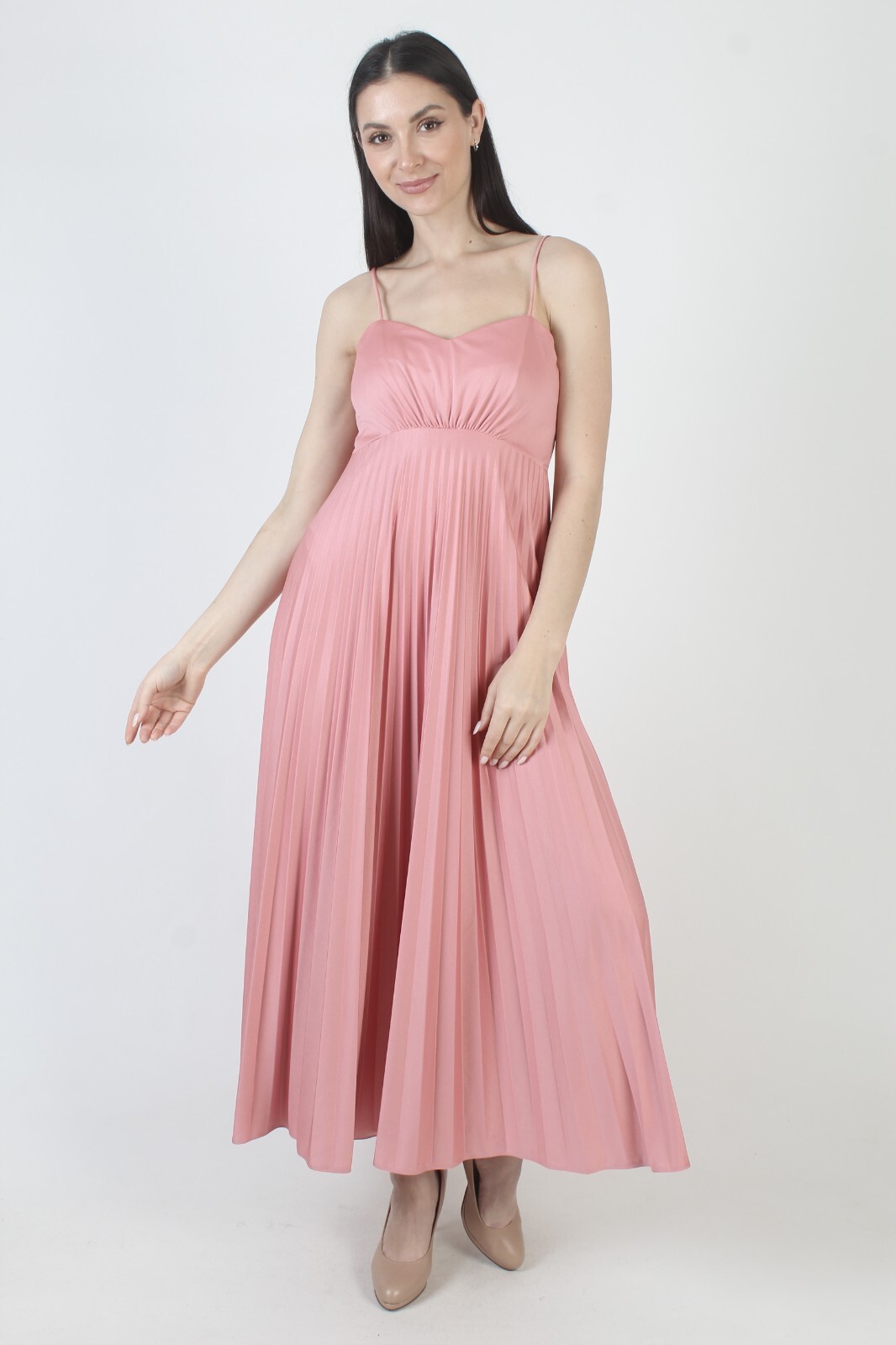 Vtg Pink Grecian Goddess Dress Salmon Spaghetti Strap Pleated Disco Dancing Gown