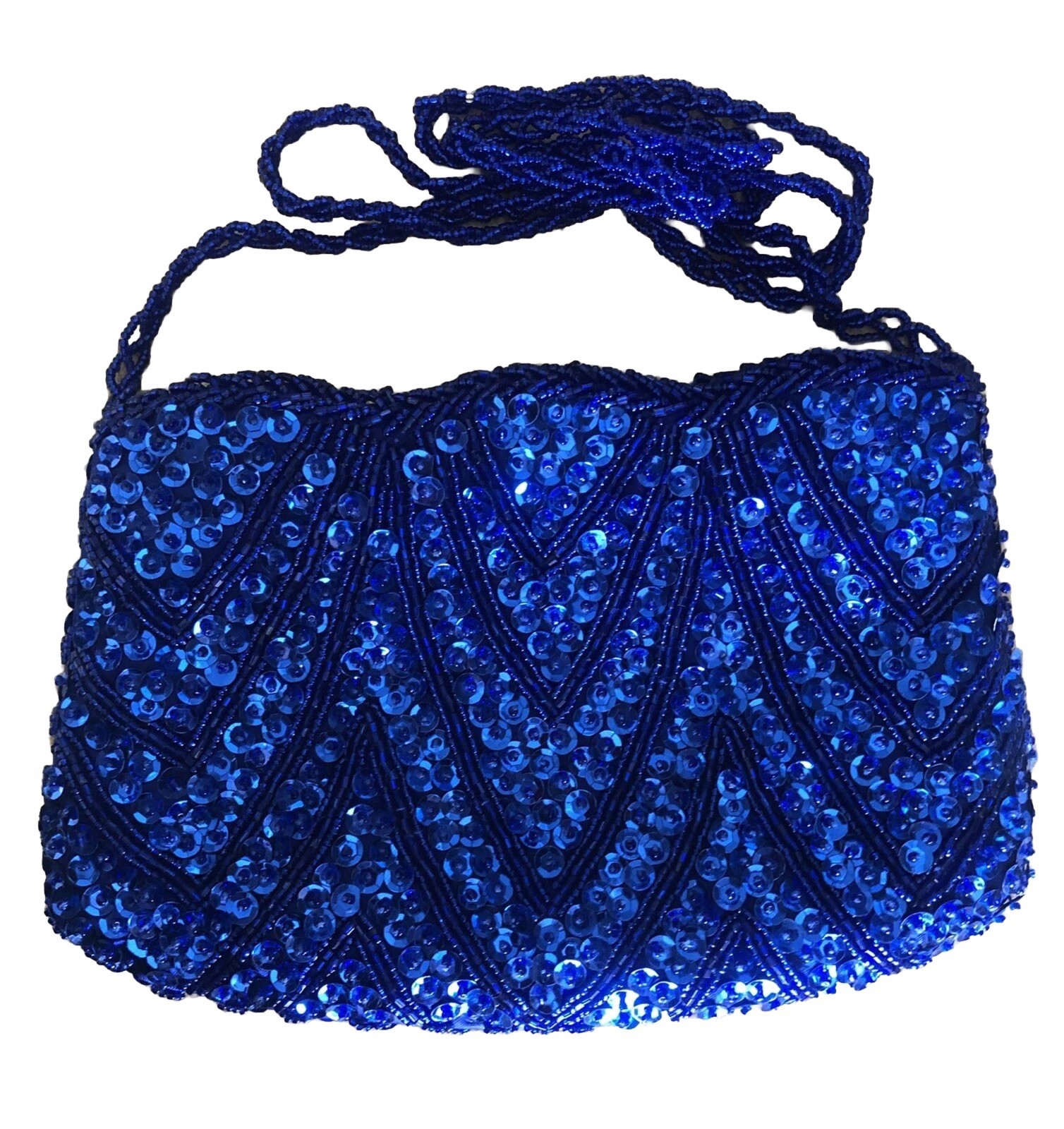 Vintage Sherri Hill Sequined Royal Blue Dress size 8P 100% silk / Match Clutch