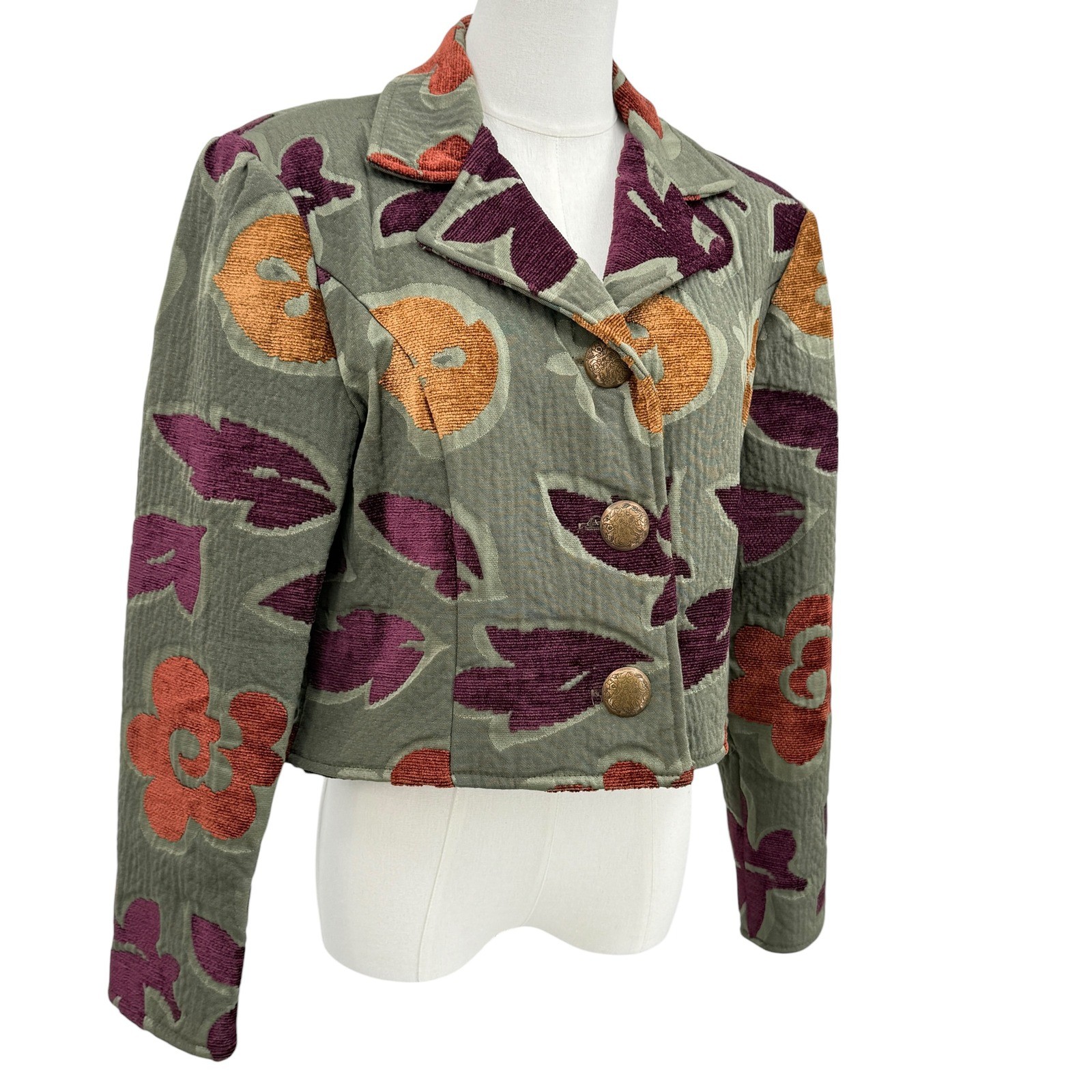 Painted Pony Women 90s Floral Tapestry Cropped Jacket Art Teacher Boho Small