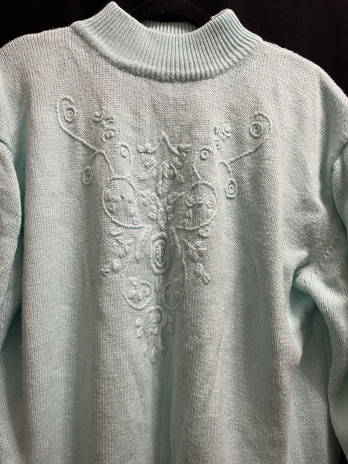 Vintage Sheridan Square Sweater Women’s Light Mint Green Size Large Embroidery