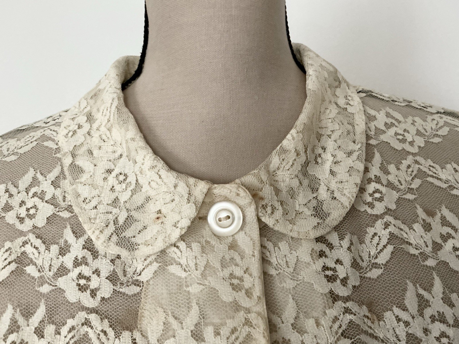 Antique Victorian Bed Jacket Floral Net Scalloped LACE~Medium~TLC~Restore~As Is.