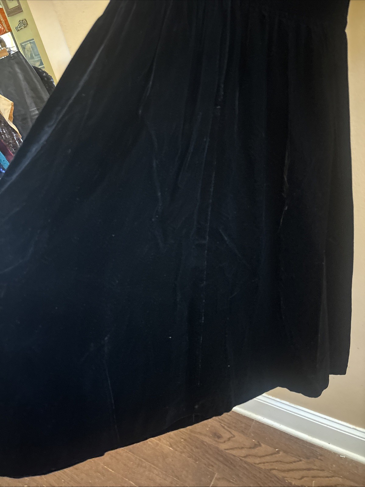 Vintage Ricki Lang for NUIT Black Velvet Sparkle Sleeve Evening Gown Saks
