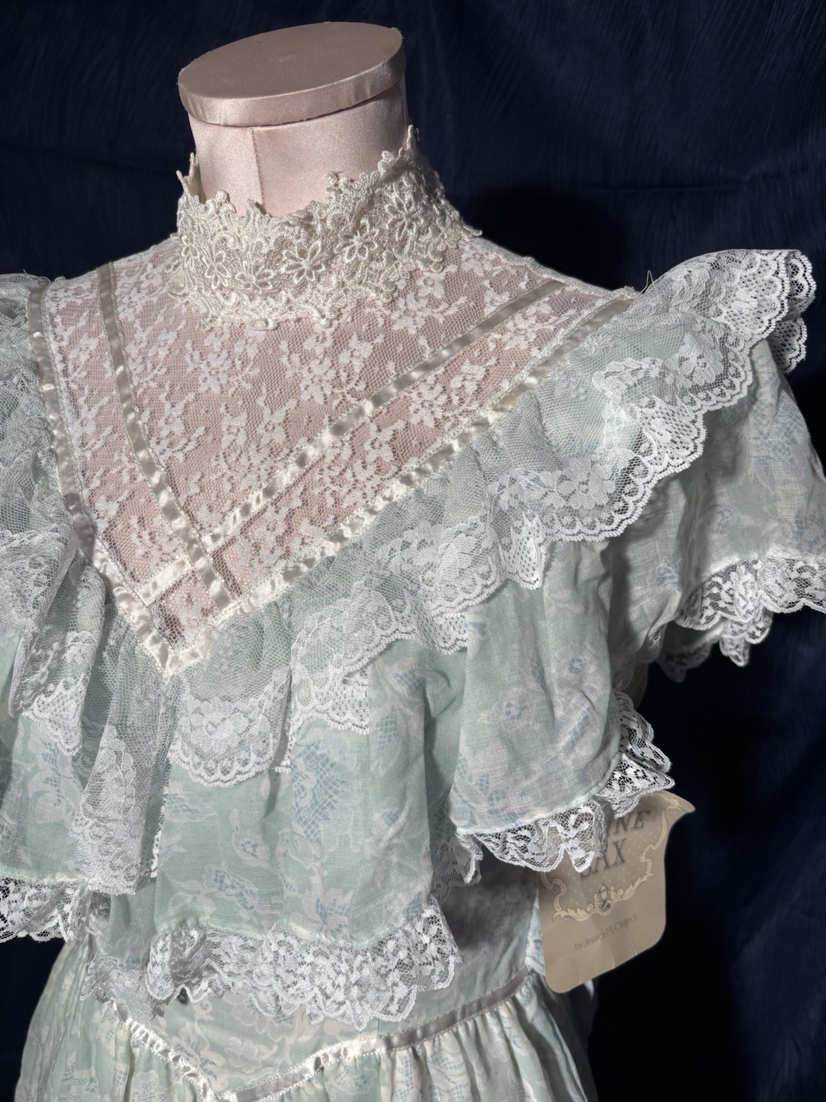 Gunne Sax by Jessica McClintock 1980s Blue Prairie Lace Ruffle Dress 5 New