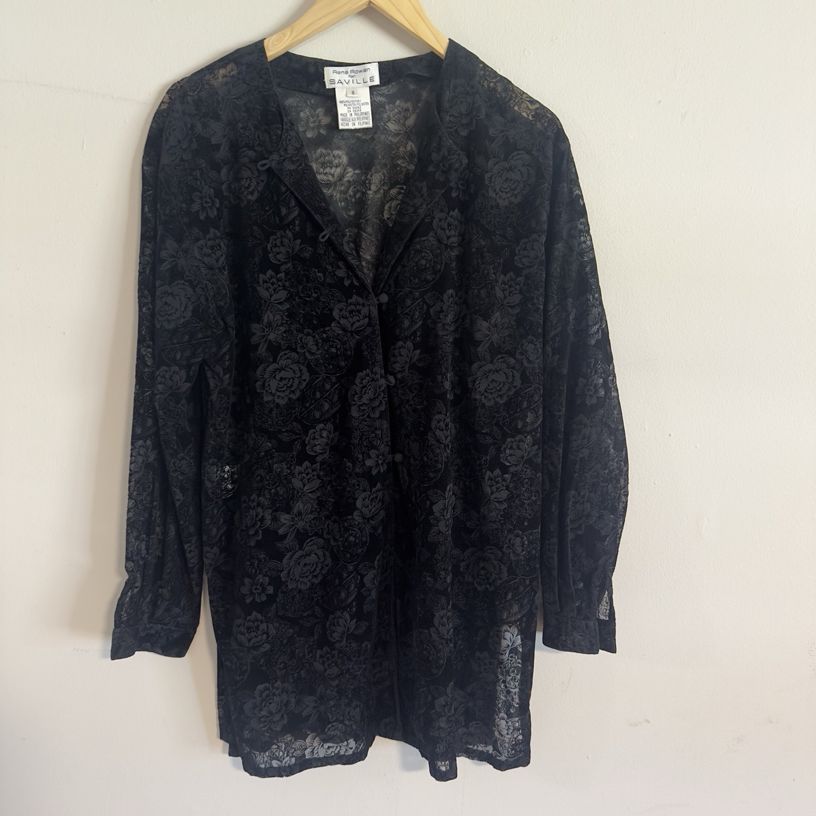 Vintage 90s Rena Rowan Saville Black Velvet Lace Long Sleeve Tunic Goth Biker 8