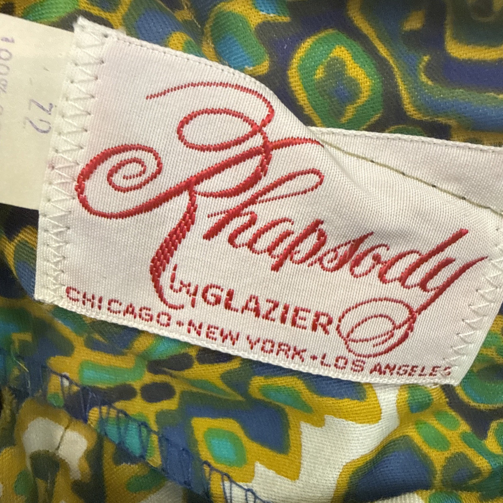 VTG Rhapsody By Glazier Dress Sleeveless Green Blue Geometric Maxi Dress Sz M