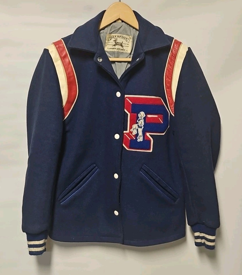 Vtg DEERFOOT Varsity Cheerleader Wool & Leather Jacket Union Made USA Size 10