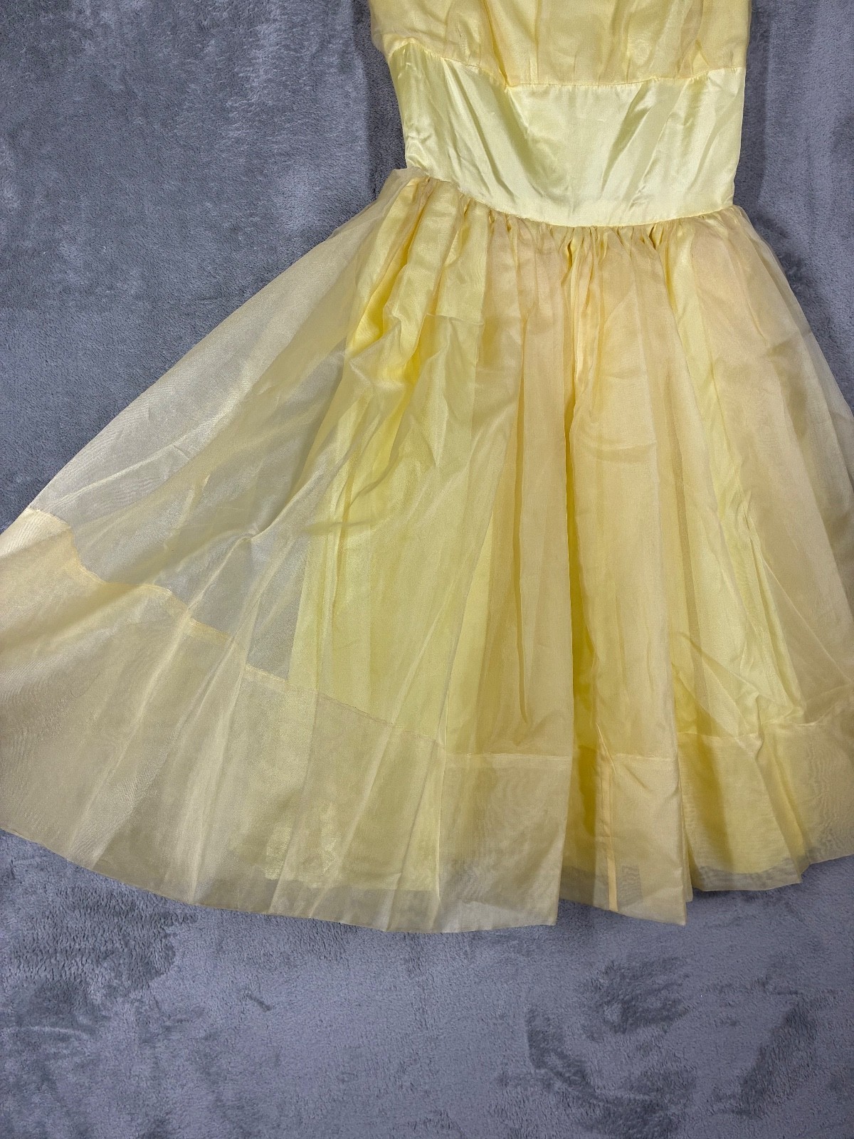 True Vintage 50s 60s Yellow Party Dress XXS 23″ Waist Handmade Cocktail Coquette