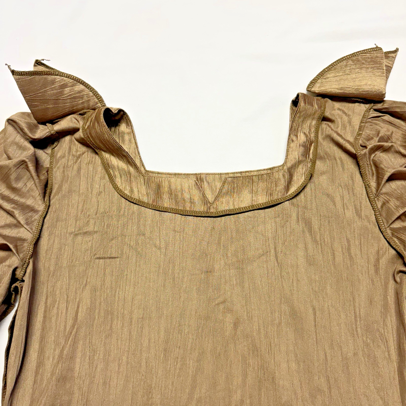 Vintage 90s Made in Japan CREA Bronze Gold Micro Pleated Metallic Top Blouse S/M