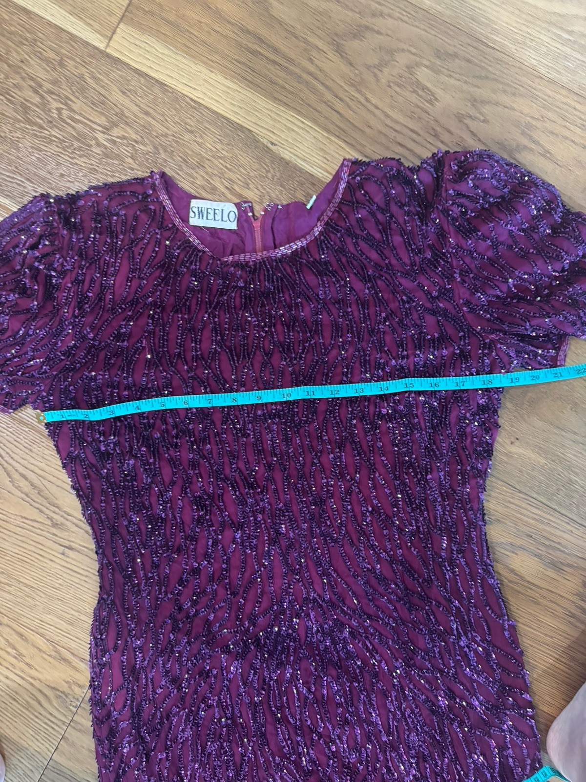 Vintage Sweelo Purple Beaded Sequin Silk Cocktail Shift Mini Dress Wm M 8 / 10