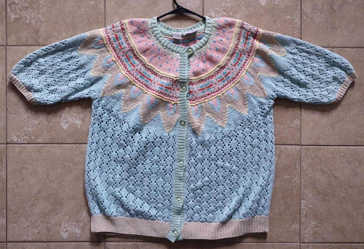Vintage 1980s Putumayo Sweater Medium Half Sleeve Cotton Cardigan NYC Boutique