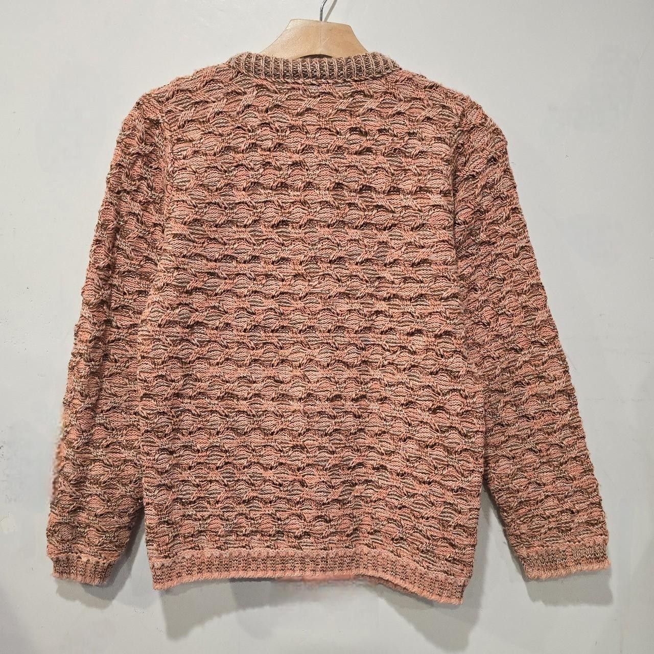 Vintage 60s Acrilan Heriglic Textured Knit Cardigan Sweater Peach Pink S/M
