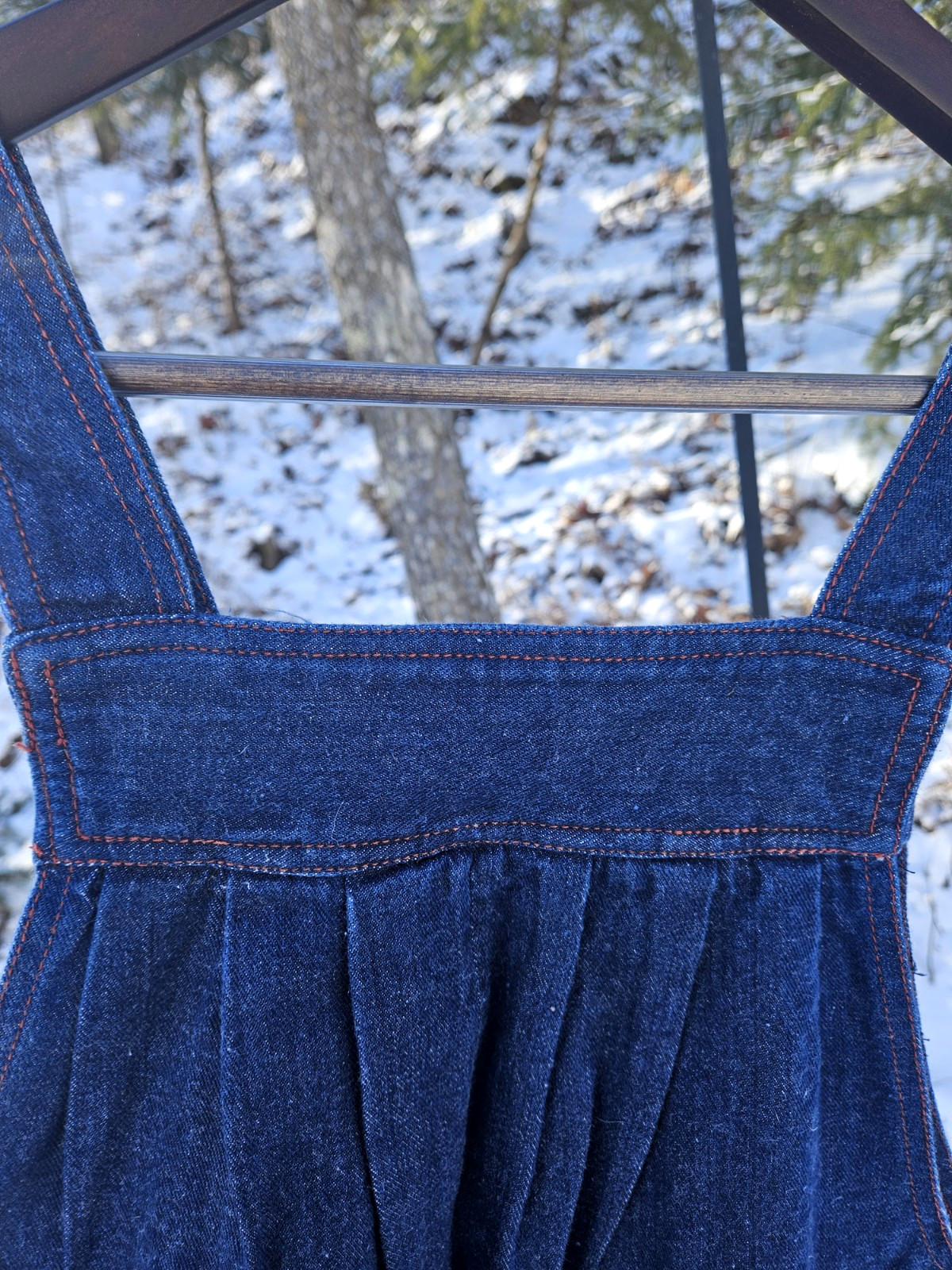 JONI BLAIR of Cali Denim Jumper Dress Size 7 Embroidered Pockets Red Butterflies