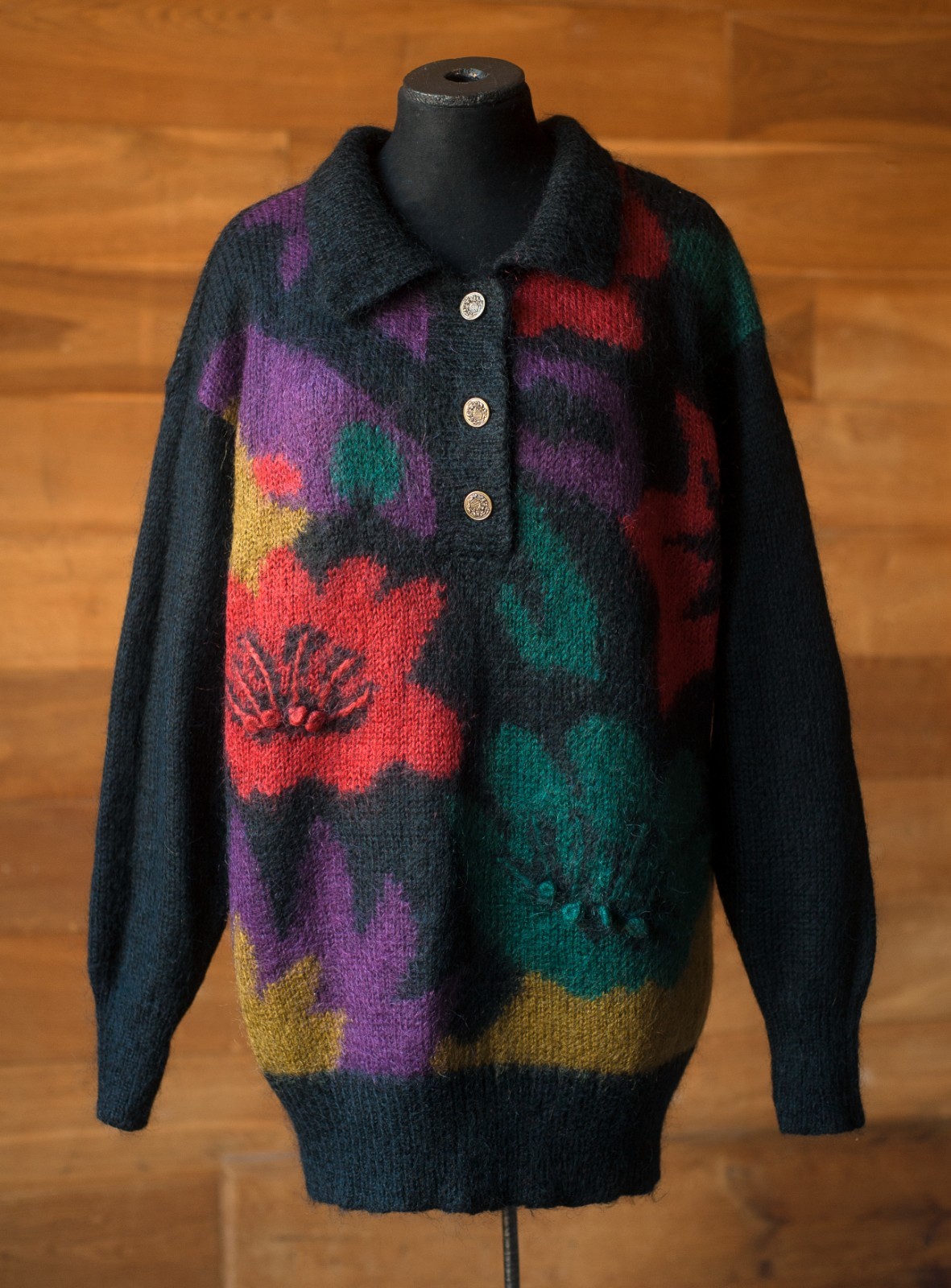 Black mohair vintage handmade sweater, Size L, XL
