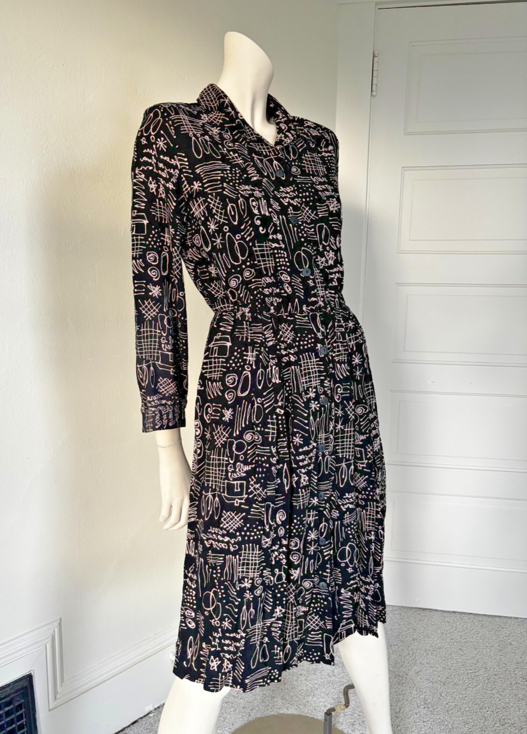 90s Squiggle Button Down Dress Petites By Willi Size 14 100% Rayon