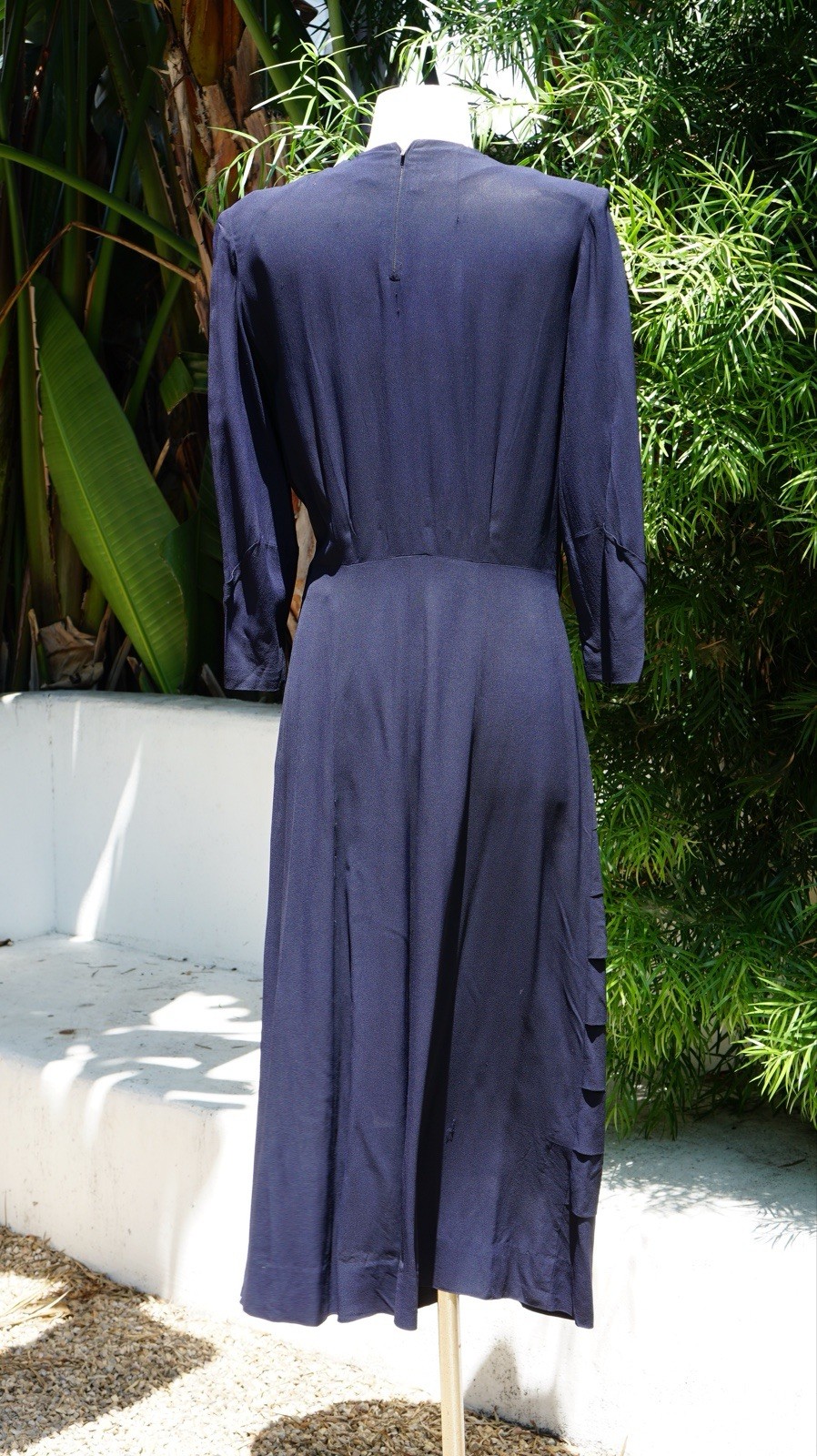Vtg 1940s Navy Blue Rayon Crepe Dress Le Roy M