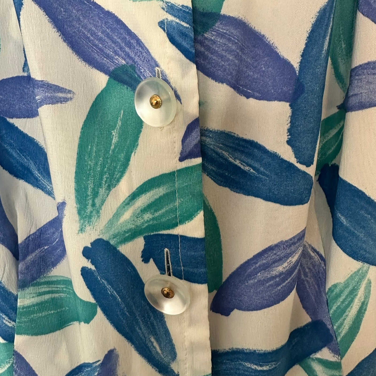 Vintage 80’s Floral Shirt Dress Women 6 Blue Teal Leaf Print Vintage Knee Length