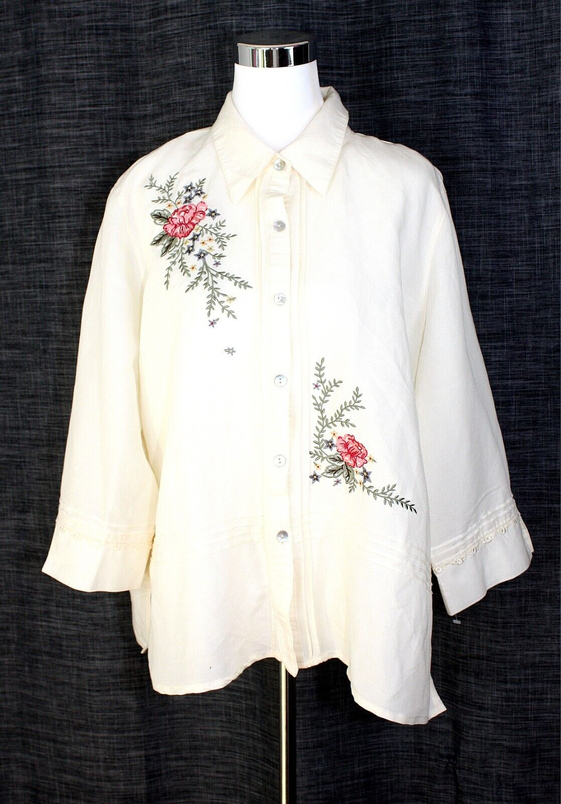 Romantic VTG NWOT KORET Top Blouse Jacket Sz. 18 Cream Embroidered Heritage #03