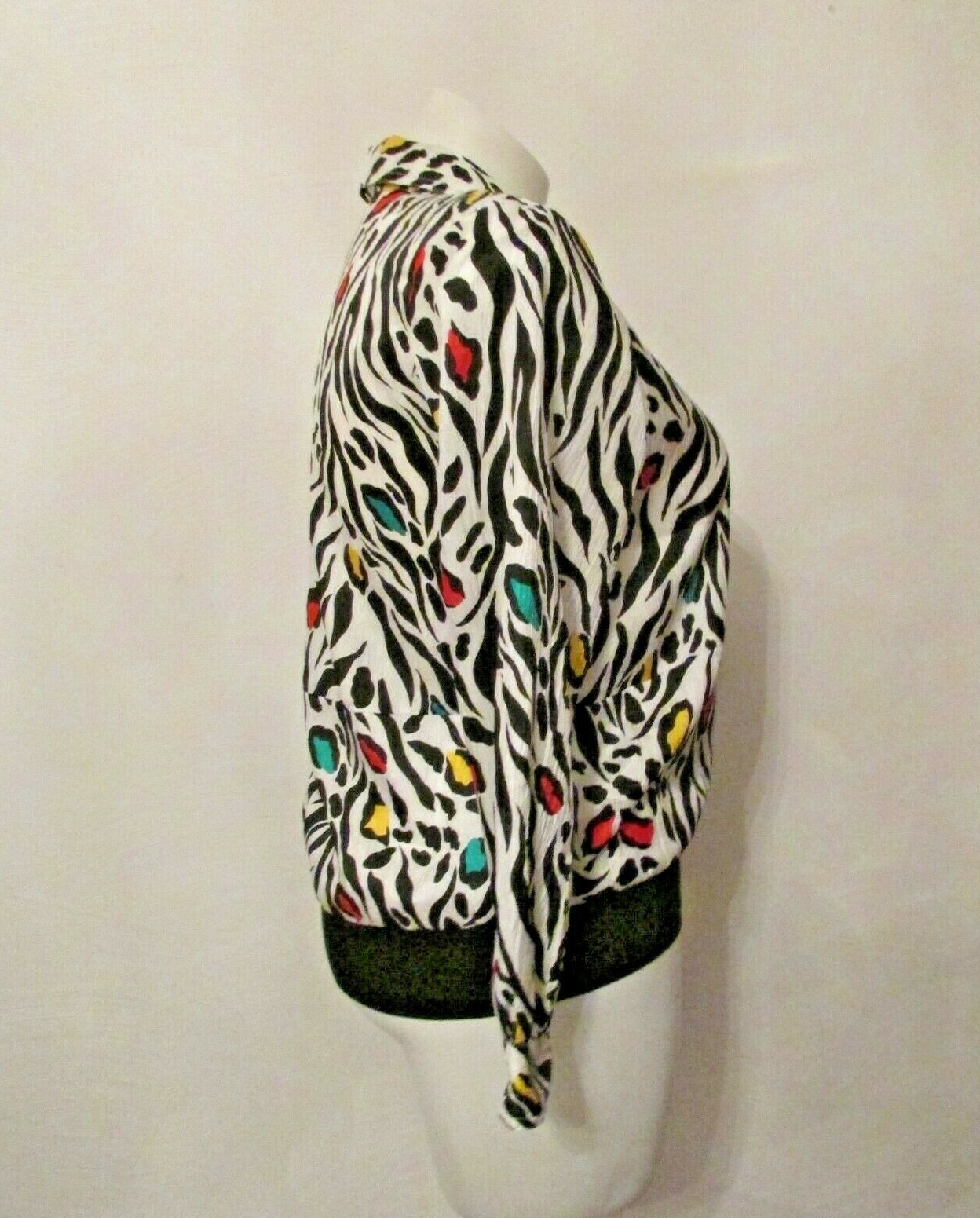 Leslie Fay Separates Multicolor Zebra Print Button Up L/S Top Blouson Blouse M