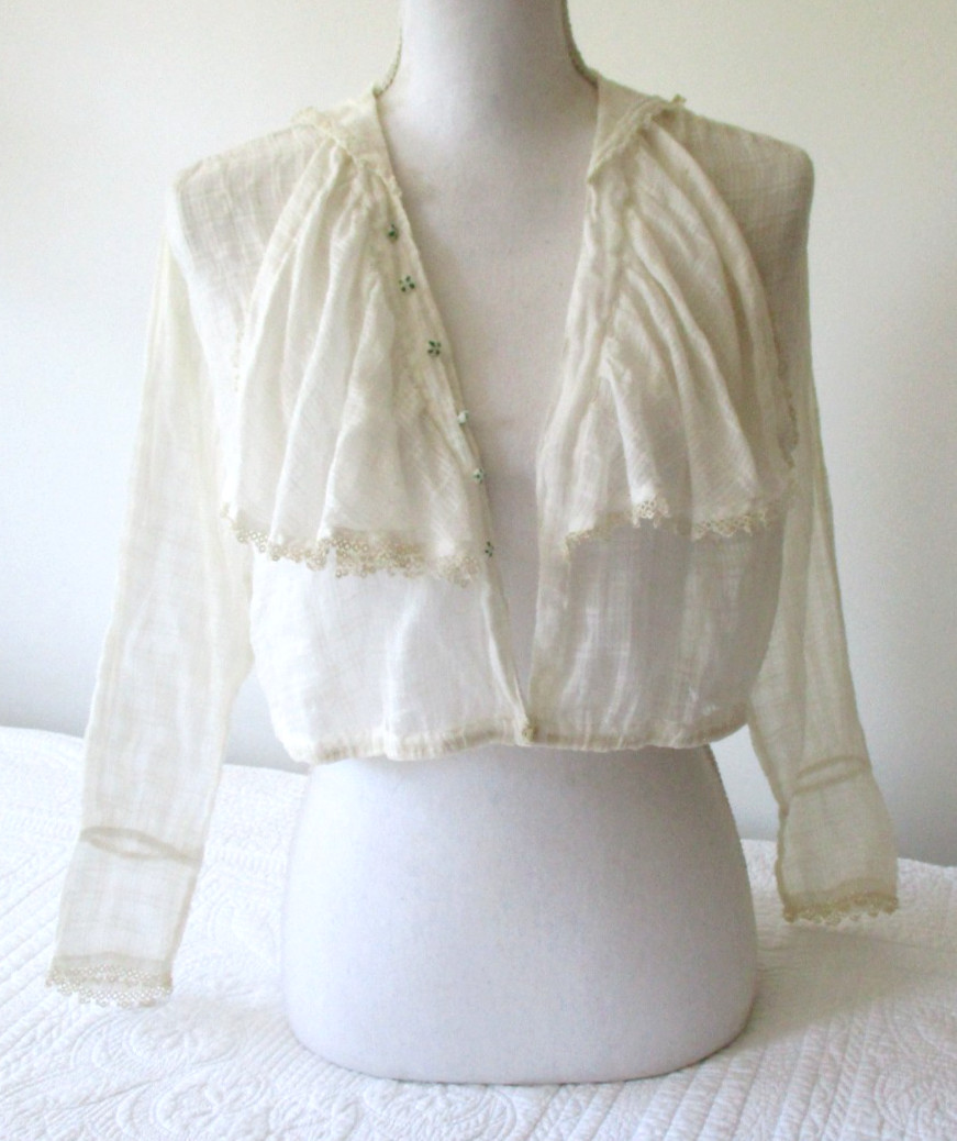 Vintage Edwardian Blouse White Antique Top Shirt w/ Hand Tatted Lace Small