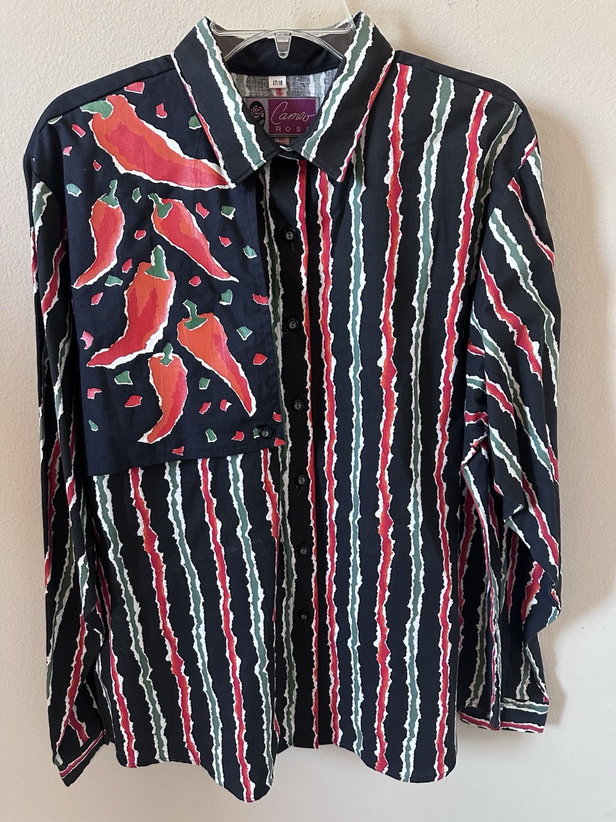 Vintage Western Rodeo Button Up Shirt 1980s by Cameo Rose Jalapeno Pepper 17/18