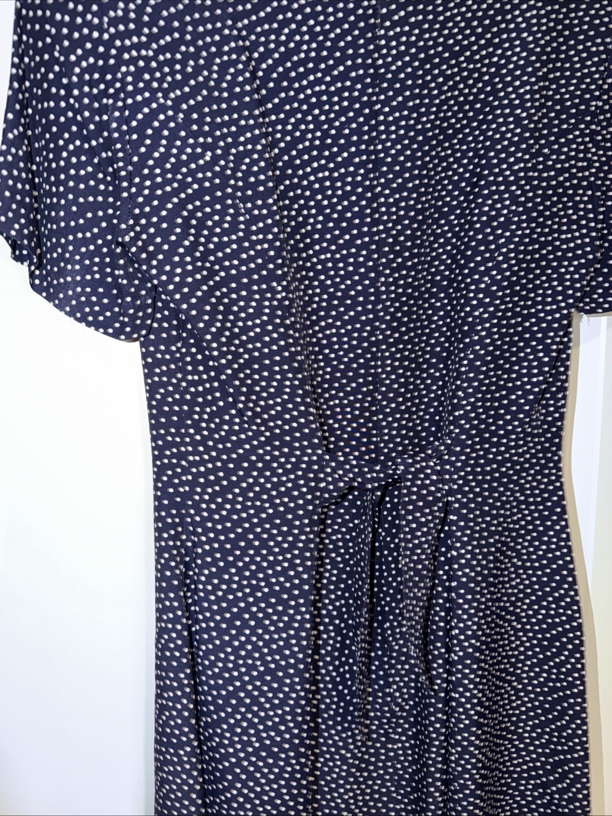 VTG Misty Lane Dress Navy Polka Dot Midi 8 Tie Back 90s Casual Lined Retro USA