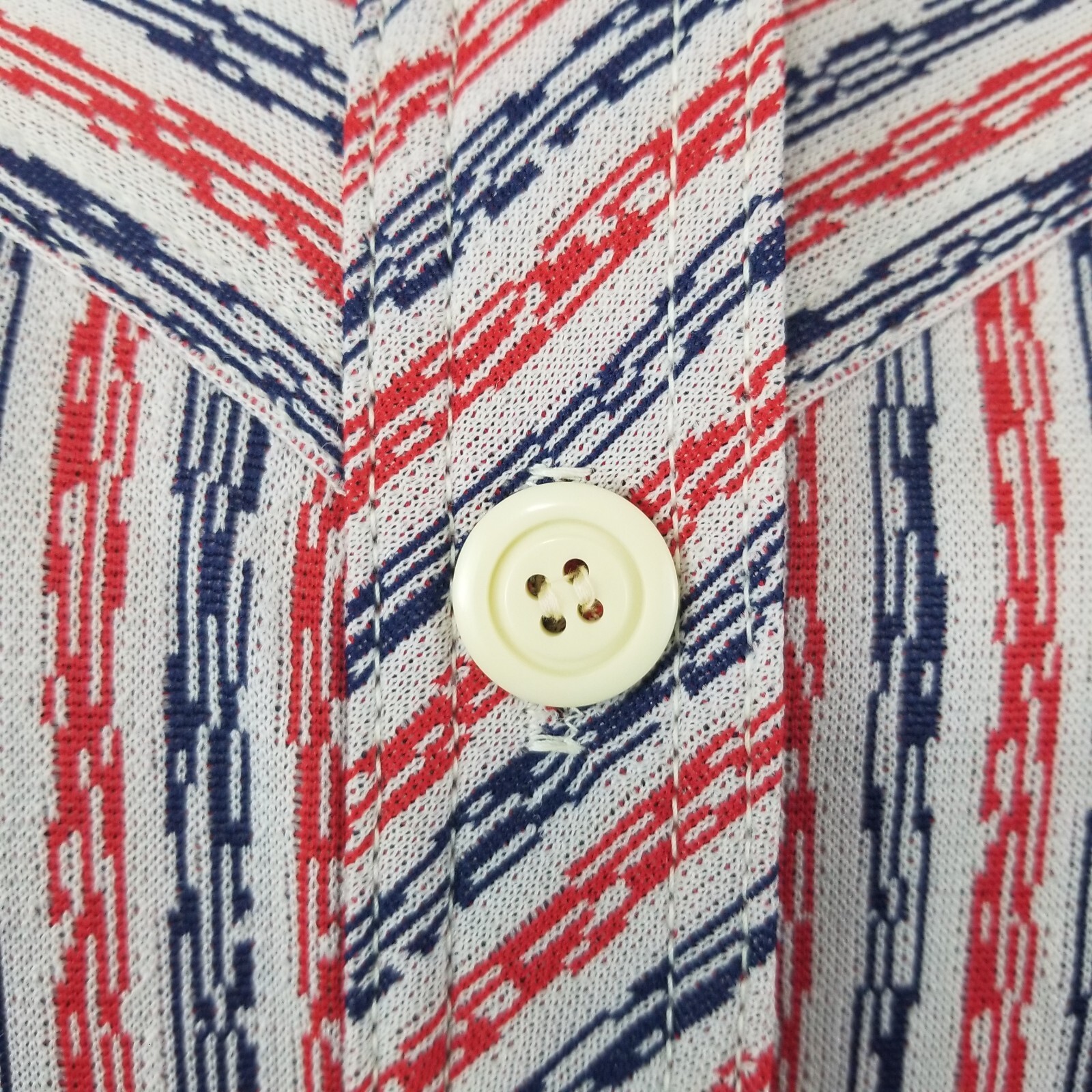 Vtg Big Collar Shirt 12 M 8 Red White Blue 70s Button Stripe Rockabilly Poly