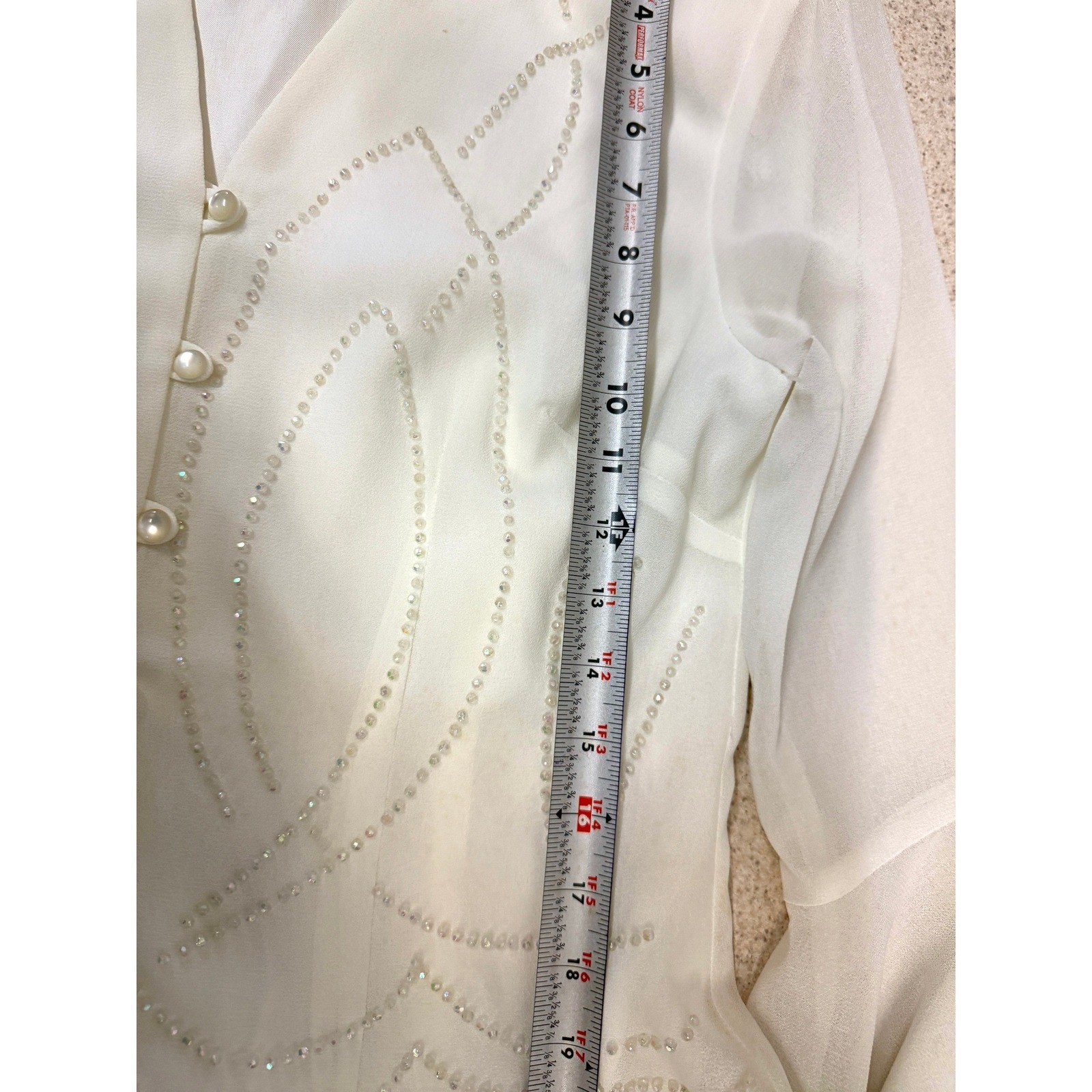 Y2K J.R. Nites Sheer Beaded Button Up Bell Sleeve Fairy Goth Boho Top Size 10