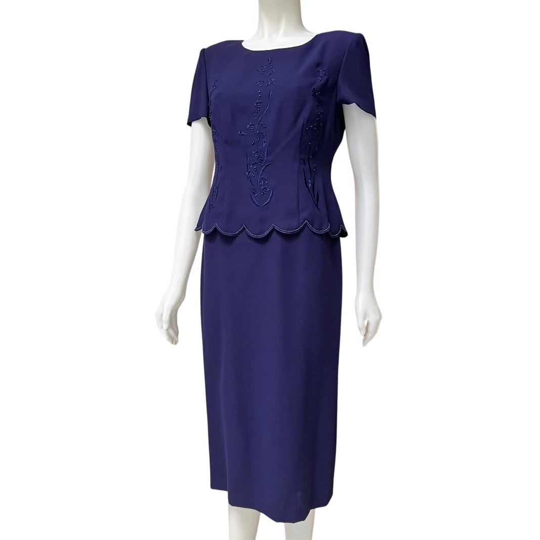 Vtg 90s Donna Morgan Peplum Dress 8P Mock Embroidered Beaded Mother of the Bride