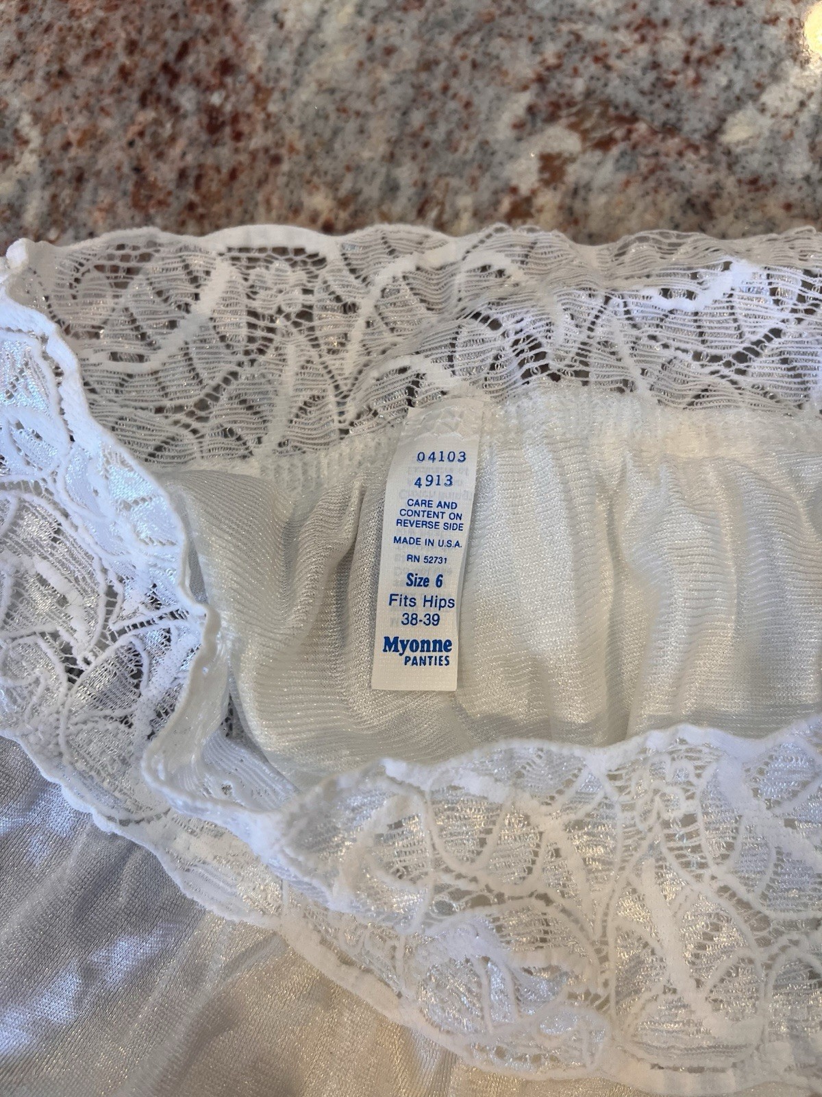Vintage NWT Myonne White High Leg Lace Trim Nylon Panties Underwear Sz 6