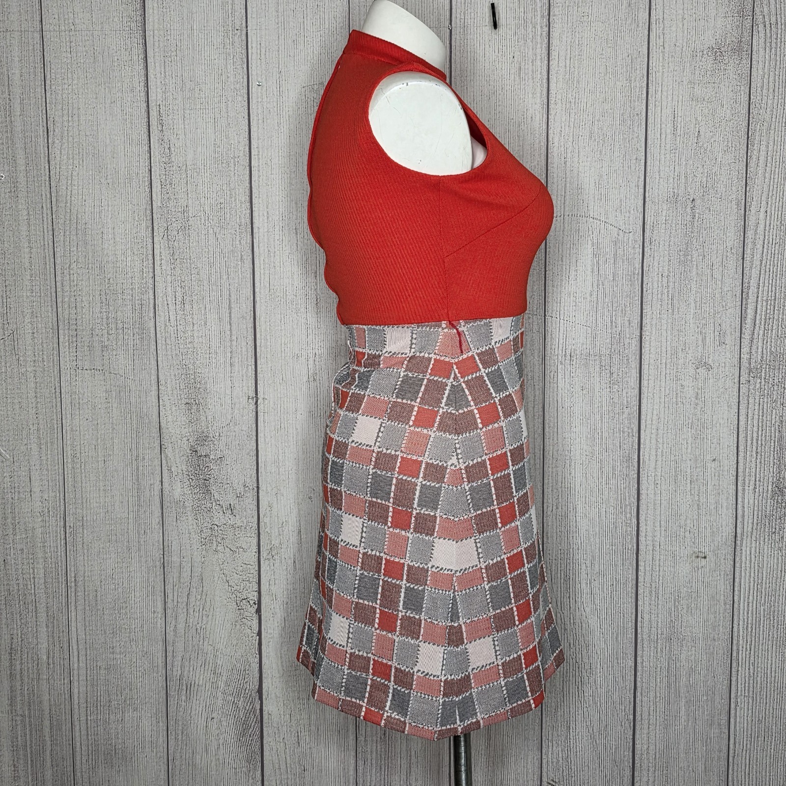 VTG 70s “It’s Better” Orange/Red Plaid Knit Dress & Blazer Set, sz Large