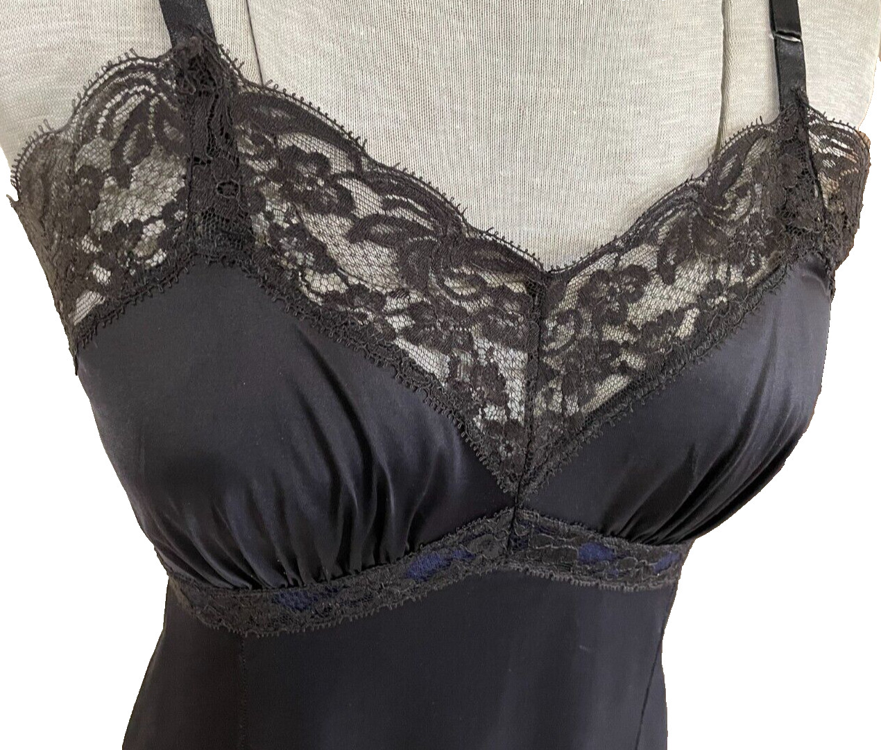 1960s Gaymode J.C. Penneys Black Full Slip Nightie Vtg Sz 34Av Nylon EVC