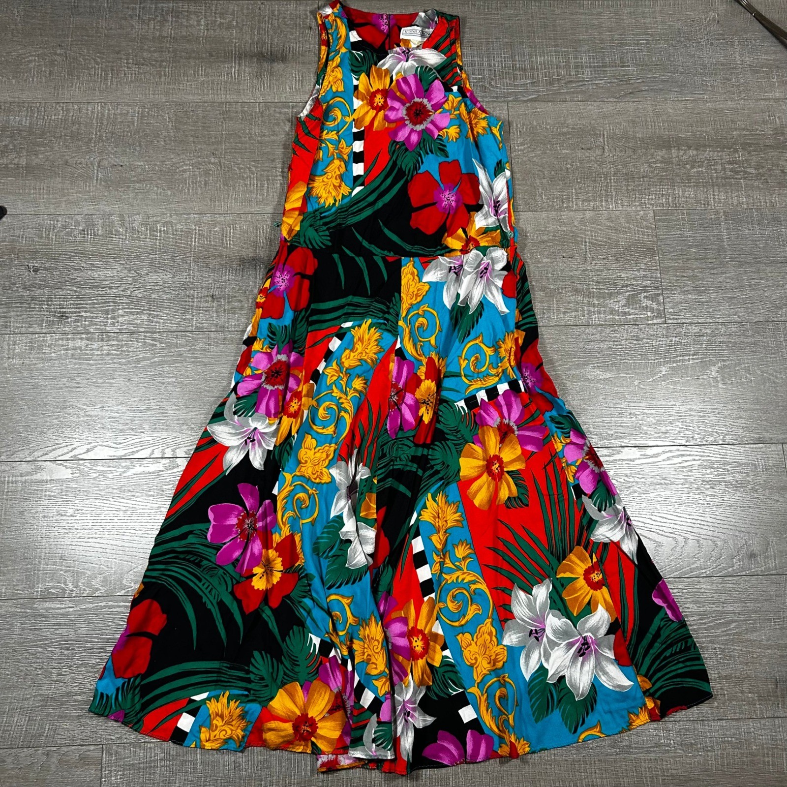 Jessica Howard Vintage Floral Baroque Sleeveless Maxi Dress Multicolor Size 10