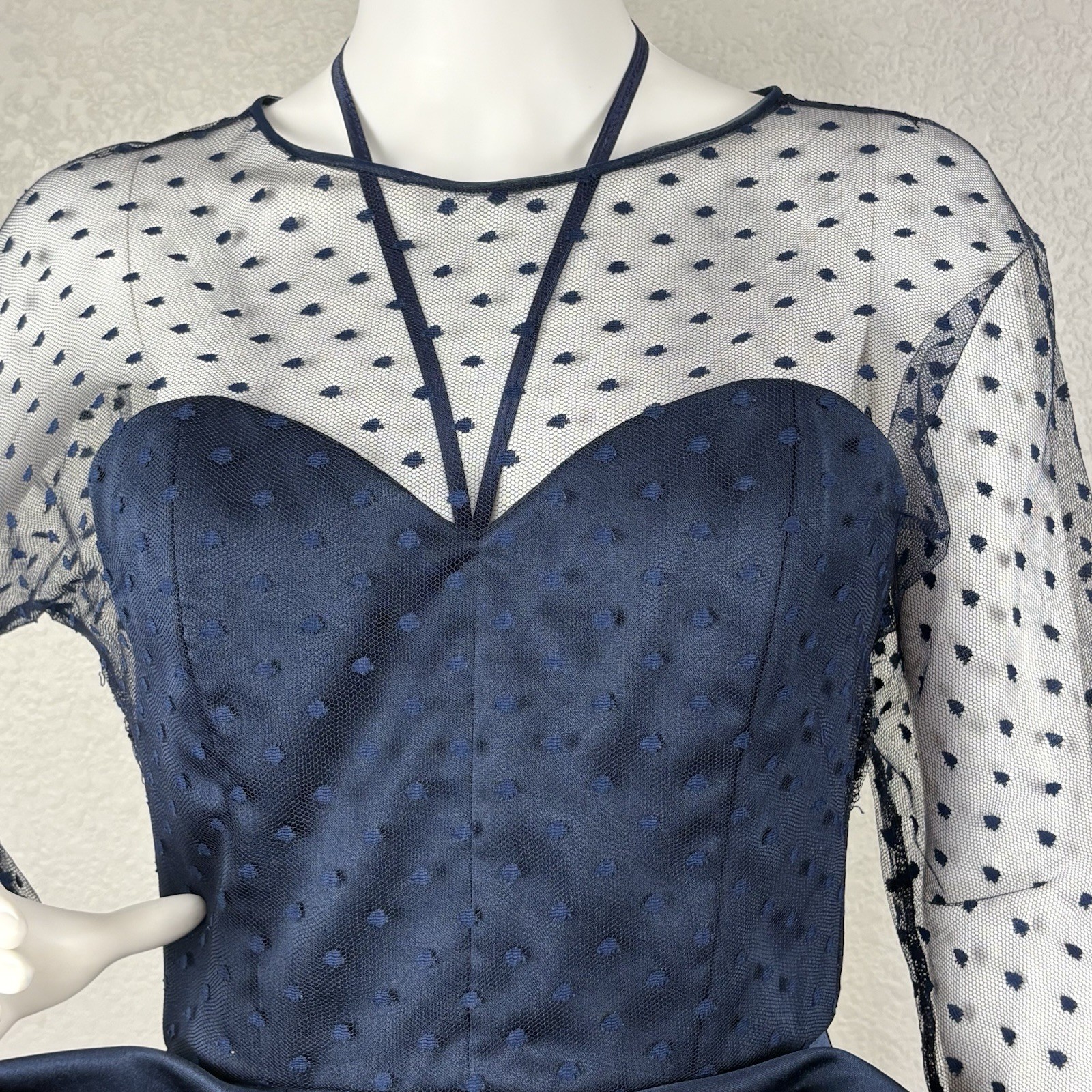 VTG VICTOR COSTA 80s Dress Mesh Dolman Overlay BOW Gilda Old Hollywood Sz 6 Navy