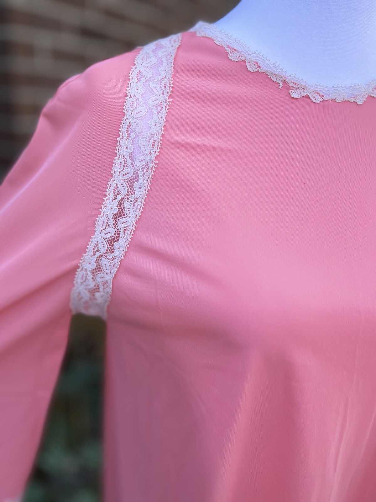 Vtg Nightgown Artemis Angel Wing Flutter Sleeve Nylon Lace Candy Pink Coral 36 S