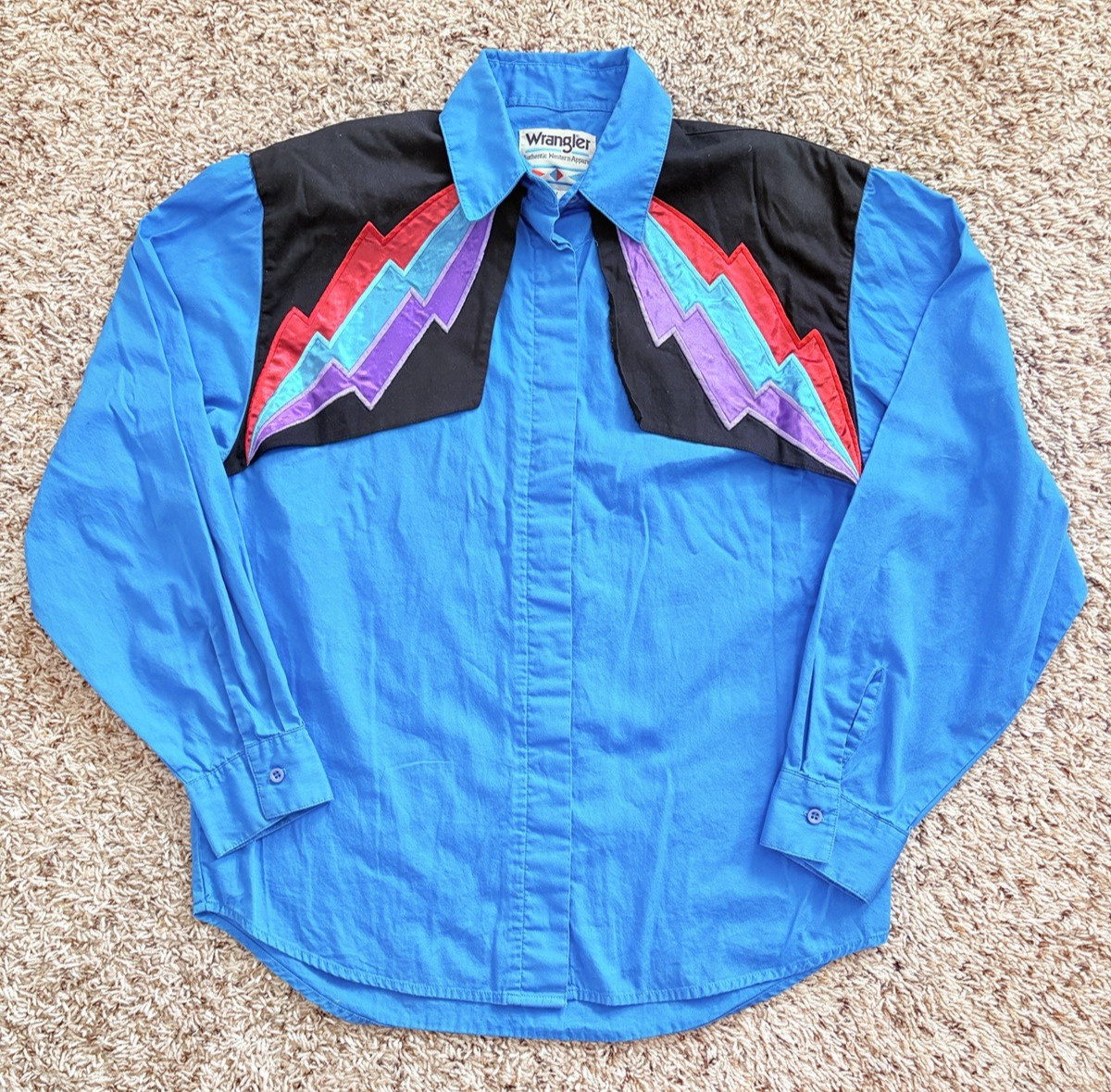 Vtg Wrangler Bowie Style Satin Lightning Bolt Western Shirt Womens Medium