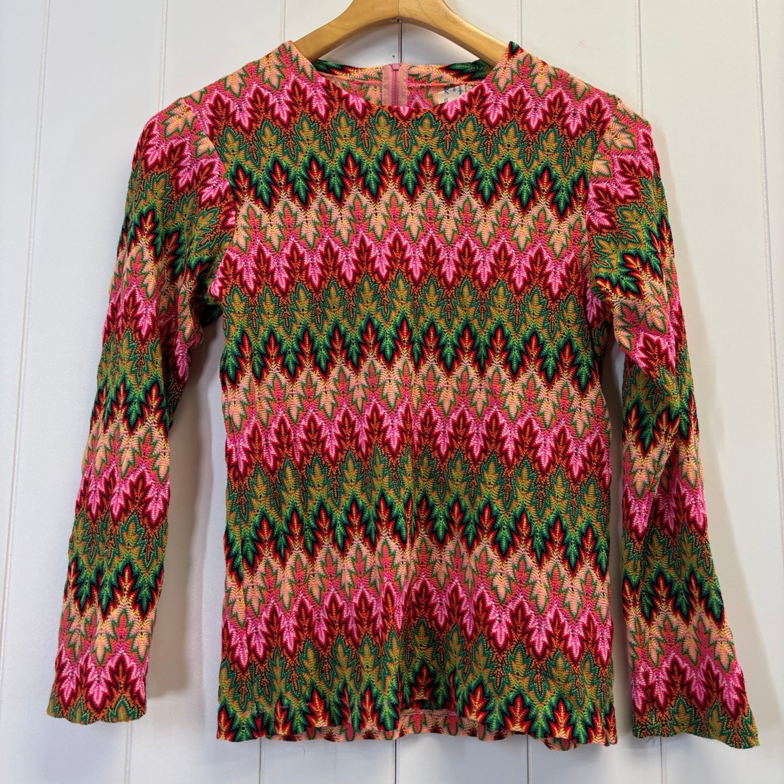 VTG Women 70s Festival Retro Mesh Semi Sheer Top Size S Boho Psychedelic Groovy