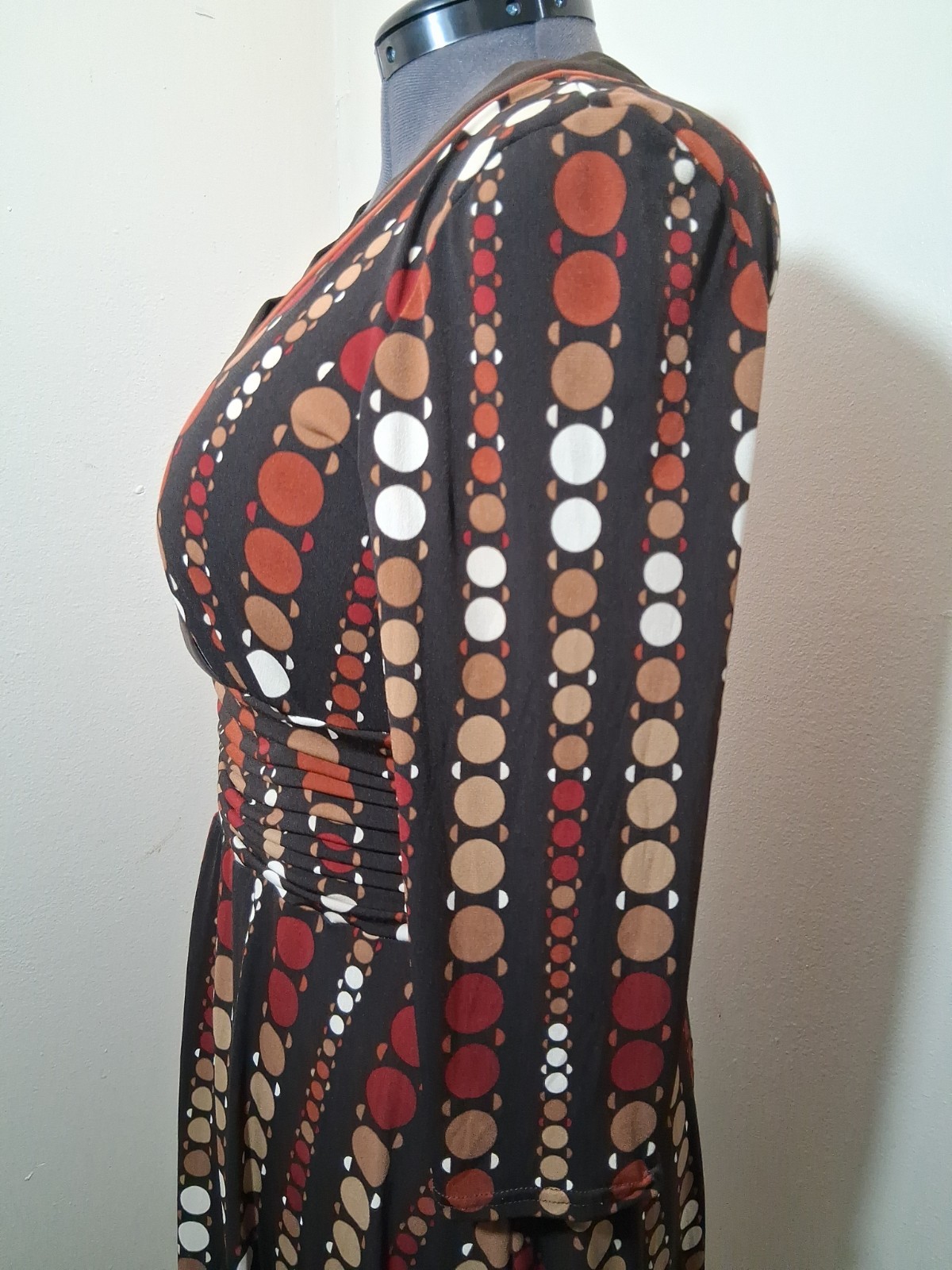 Studio I Brown Dot Print Wrap Dress 3/4 Sleeve Size 16 Reto Y2K 70’s Inspired