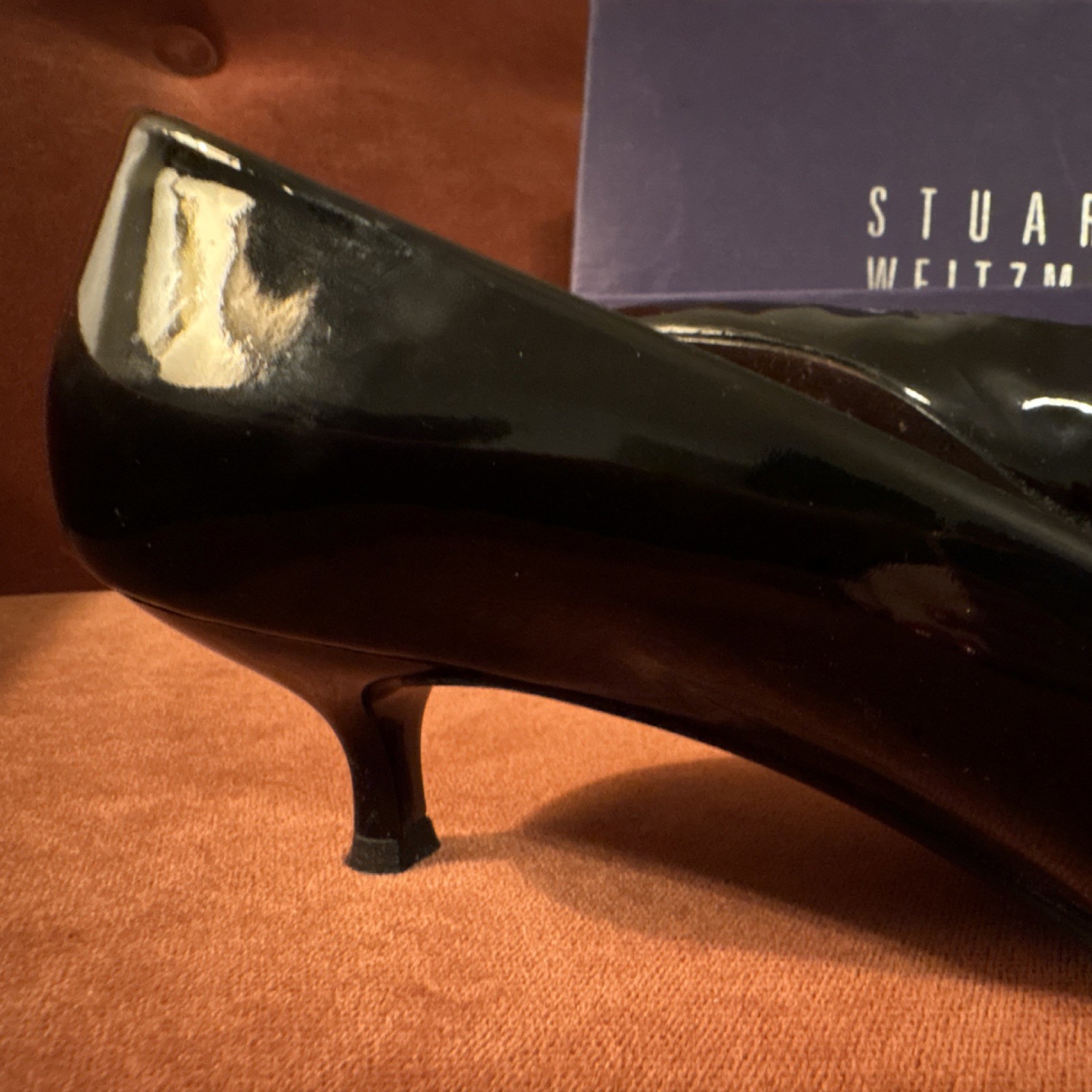 Stuart Weitzman Black Patent Leather Solid Pointed Toe Slip On Pumps 9