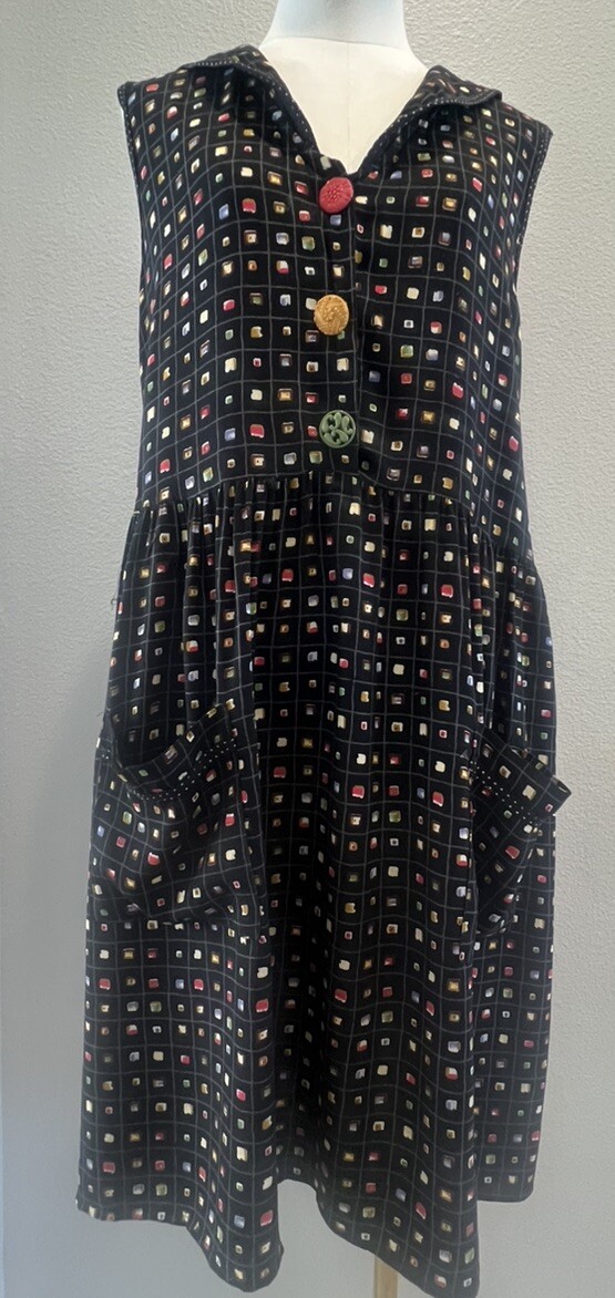 Vintage 90’s Dressing Clio Colorful Geometric Babydoll Dress With Pockets Size L