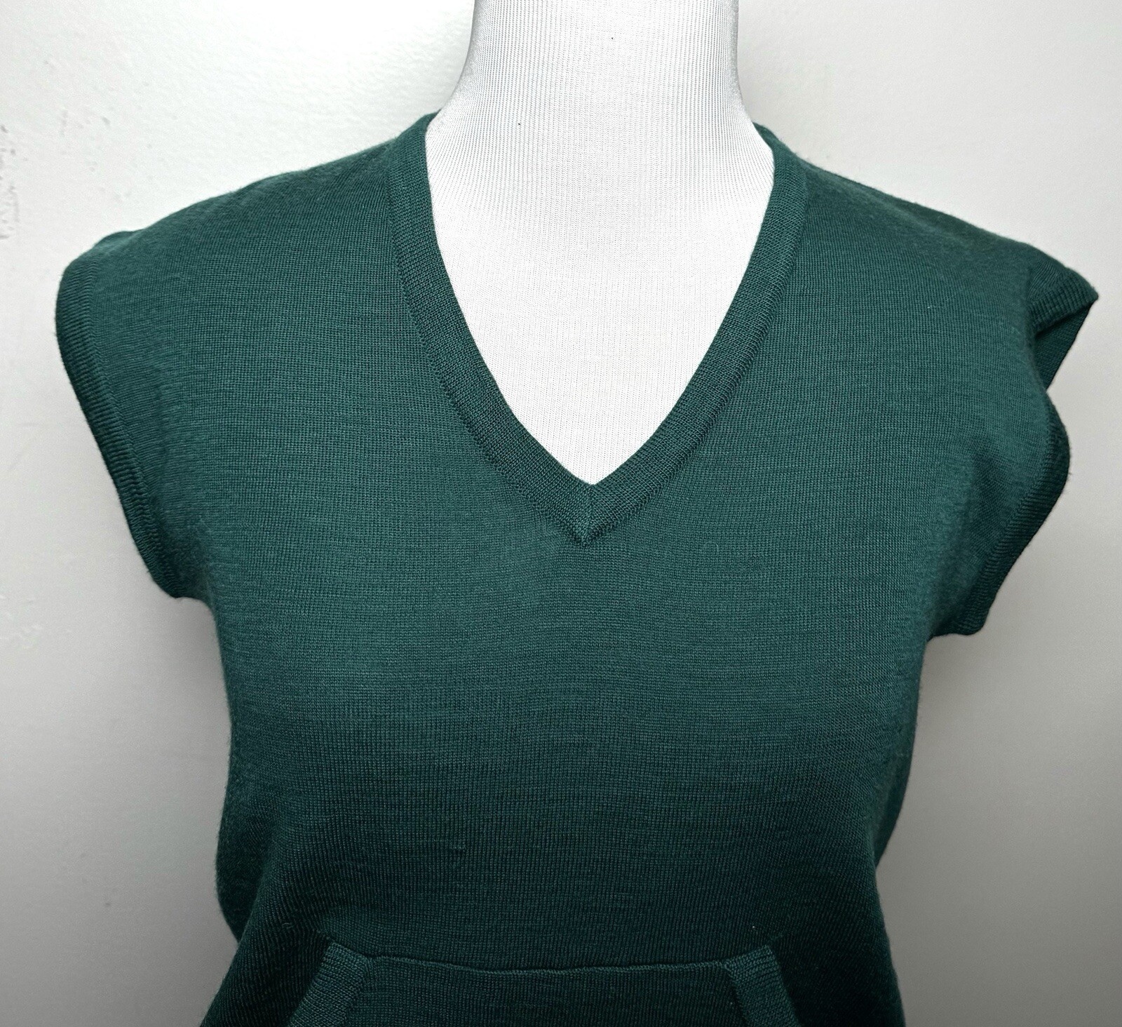 Vtg 70s Wool Knit Matching Outfit M Green Crop Top Swing Skirt Dress Set 2 Pc