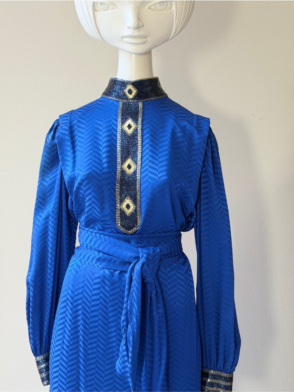 Vintage Lillie Rubin Royal Blue rLong Sleeve Belted Midi Dress