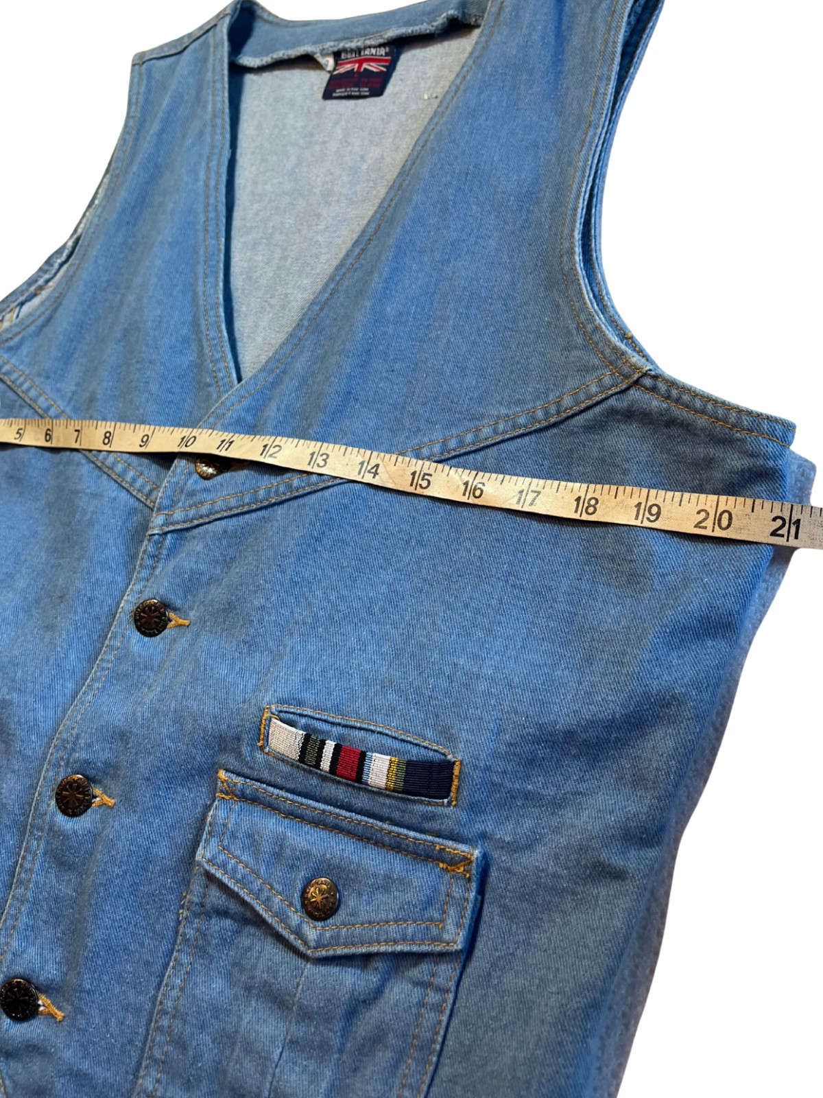 Vintage 1970s Brittania Denim Vest L Cotton Button-Front Retro Streetwear Hippy