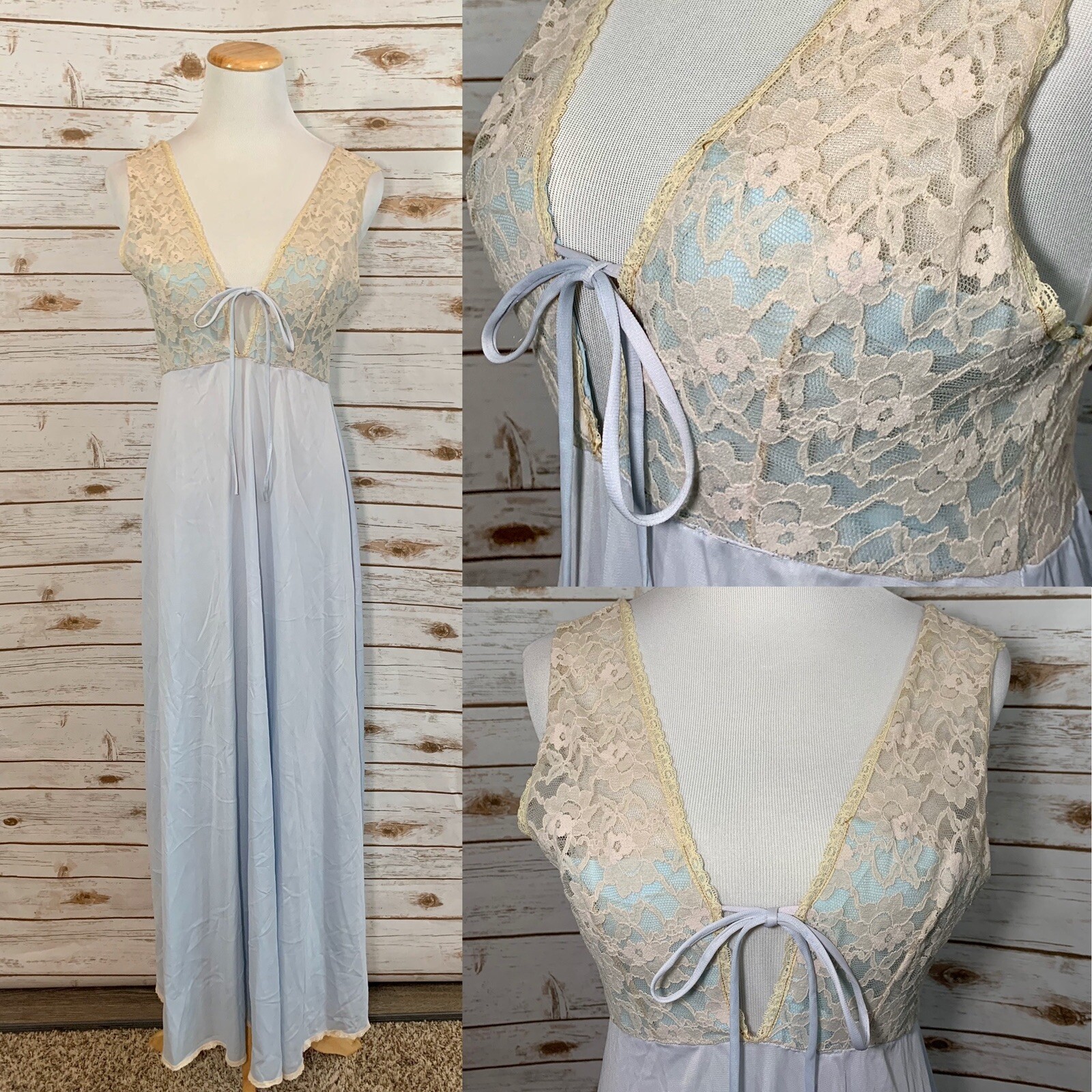 Vintage Jenelle Of California Lace Tie Negligee Nightgown Nightie Lingerie
