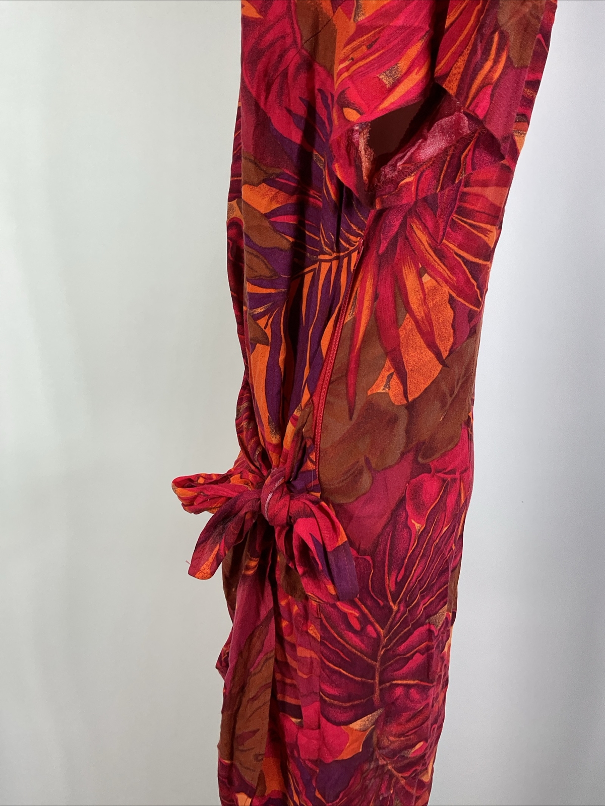 St Tropez West Dress Floral Hawaiian Rayon Linen Wrap Dress Resort VTG 90s Y2K