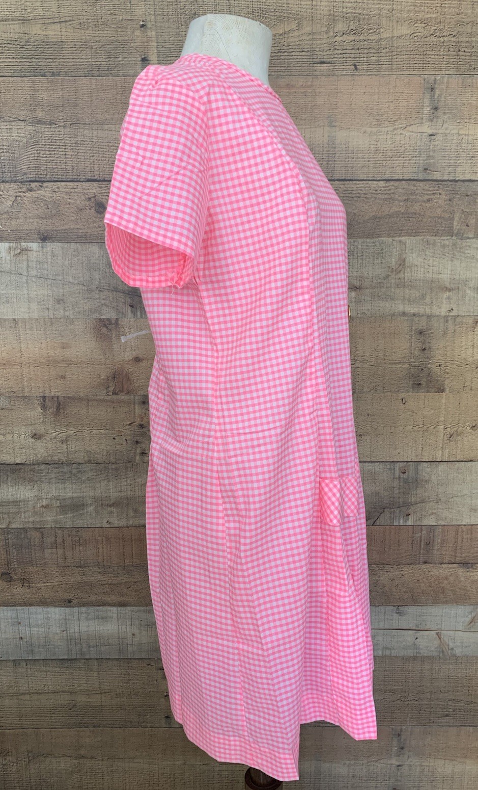 Vintage 1960s Mod Pink Gingham Drop Waist Day Dress 42”Bust /36”waist