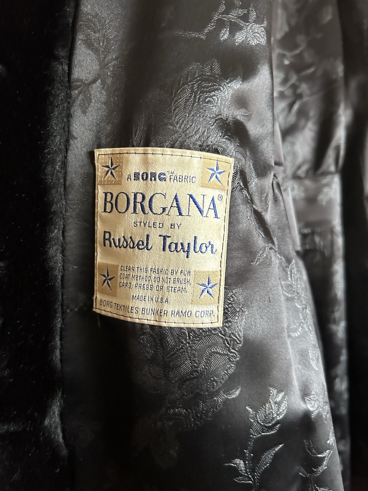 Vintage Borgana Black Faux Fur Plush Coat Double Breasted Women’s Sz M 42”
