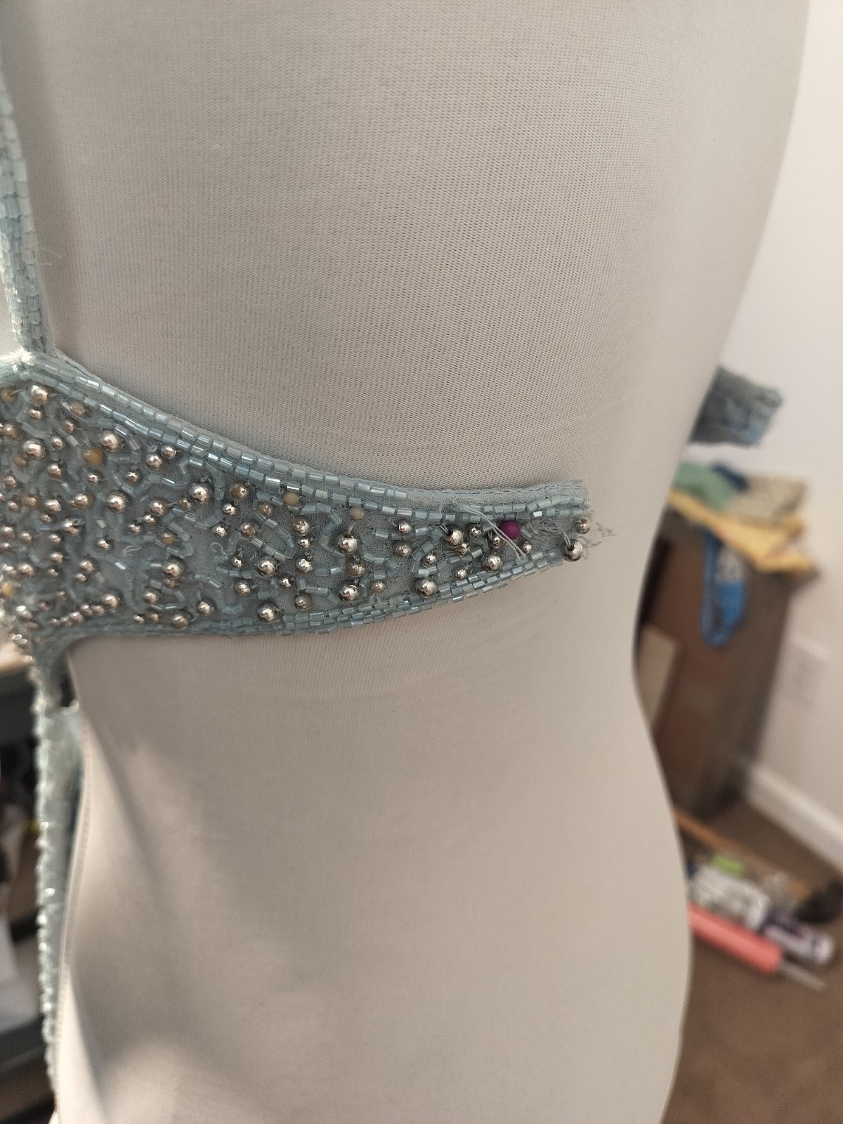 Dillards Vintage Blue Beaded Prom Dress