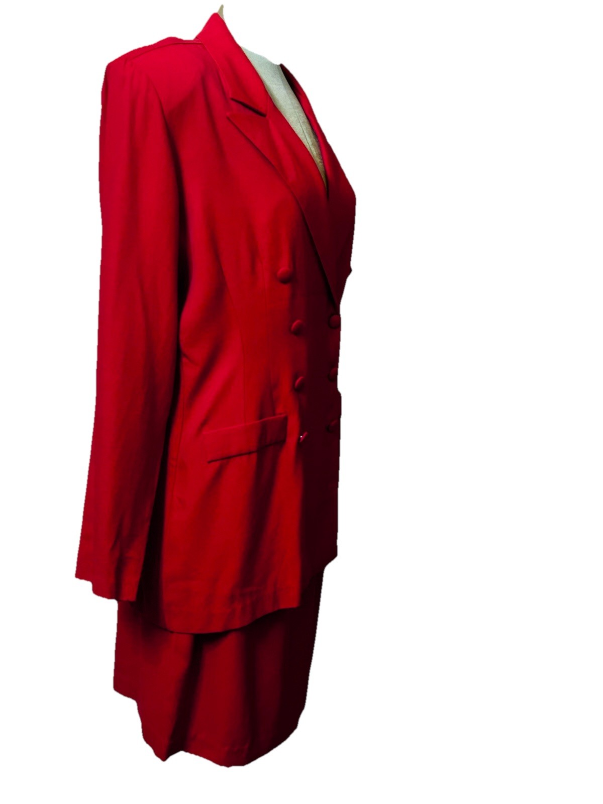 Dani Michaels Size 14 Red Double Breasted Pinstripe Blazer & Skirt Vintage 80s