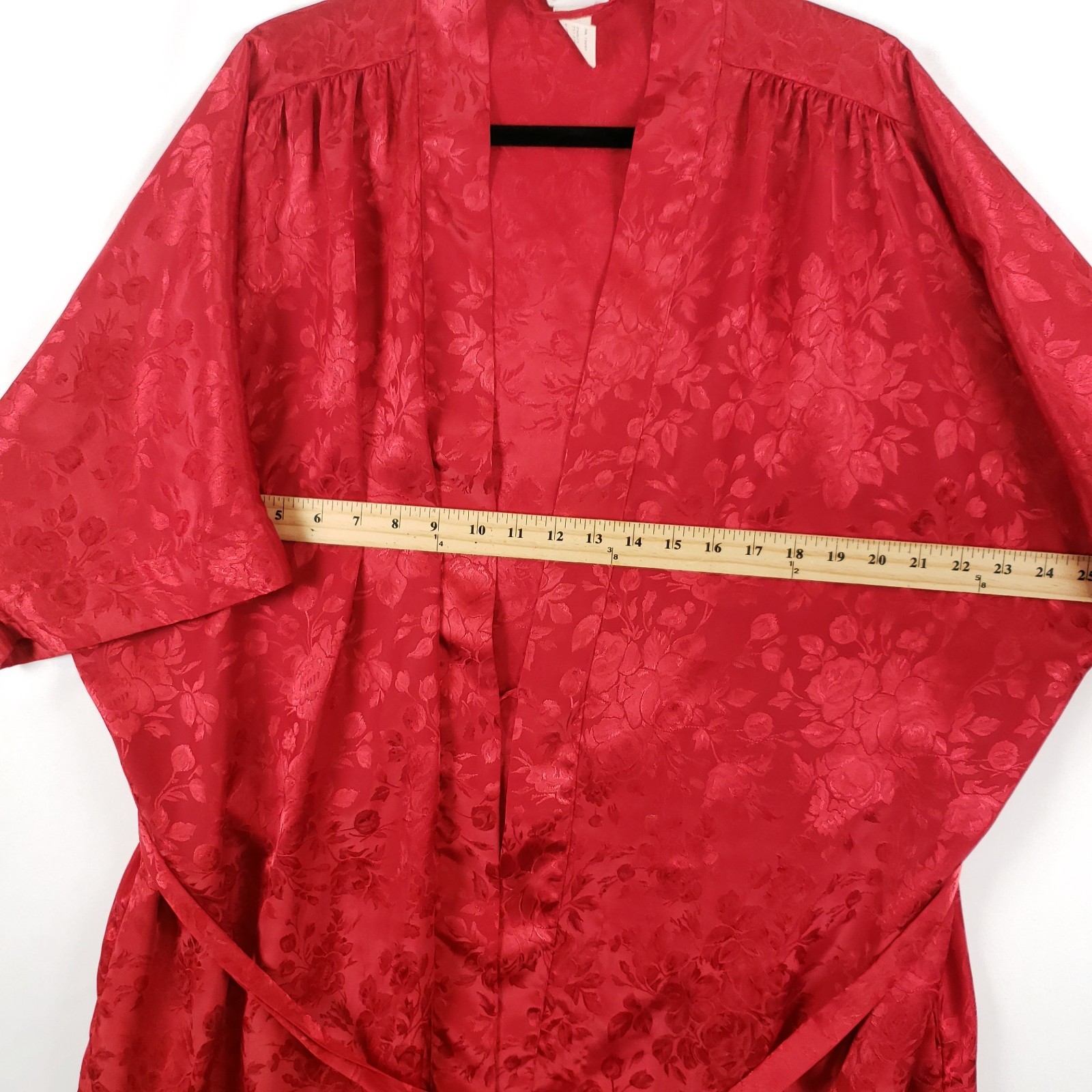 Vintage Inner Most Kimono Robe Womens Large Red Satin Jacquard Midi Pockets