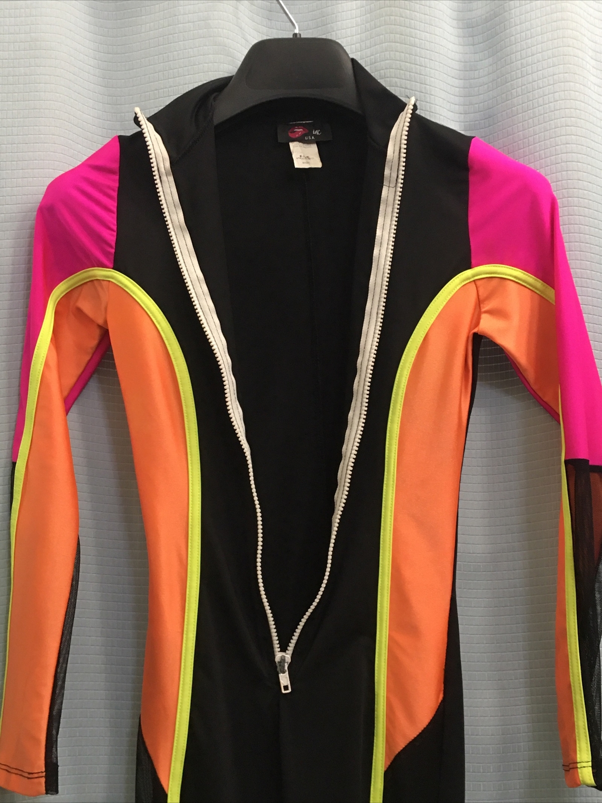 S Vintage AEROBICS JAZZ DANCE ZUMBA Lycra Bike NEON Lyotard LIPS INC Made In USA